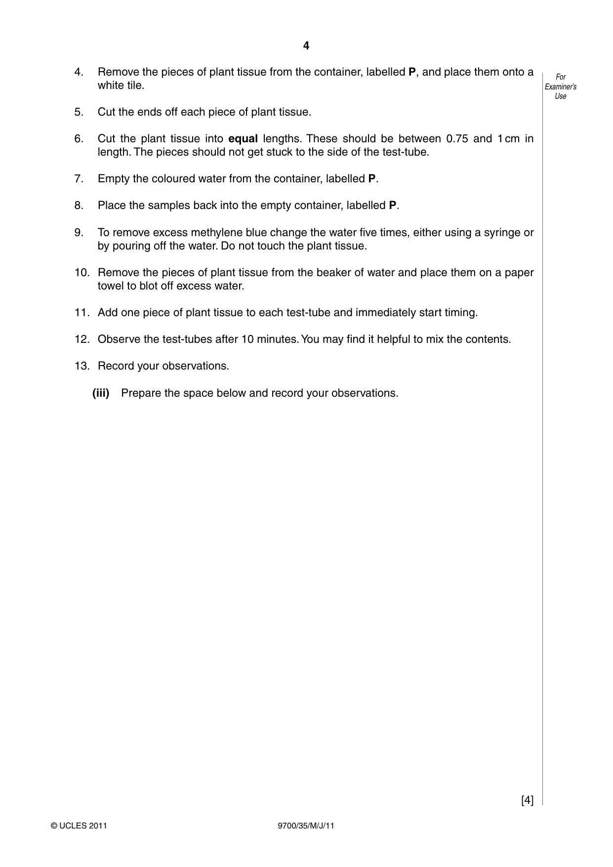 Cambridge A Level Biology 9700 2011 May/June Paper 3 · Variant 5 question paper, page 4 of 12