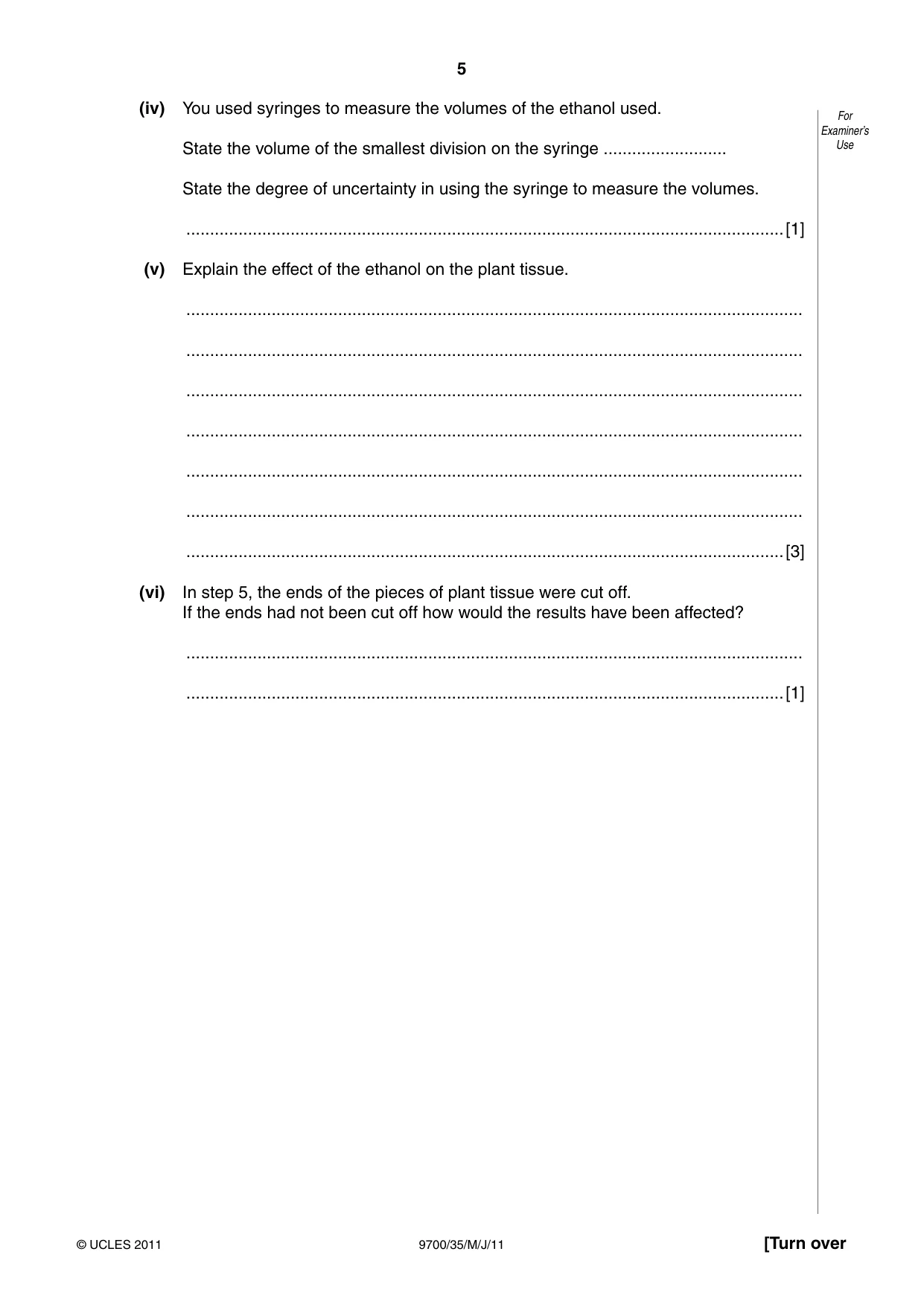 Cambridge A Level Biology 9700 2011 May/June Paper 3 · Variant 5 question paper, page 5 of 12