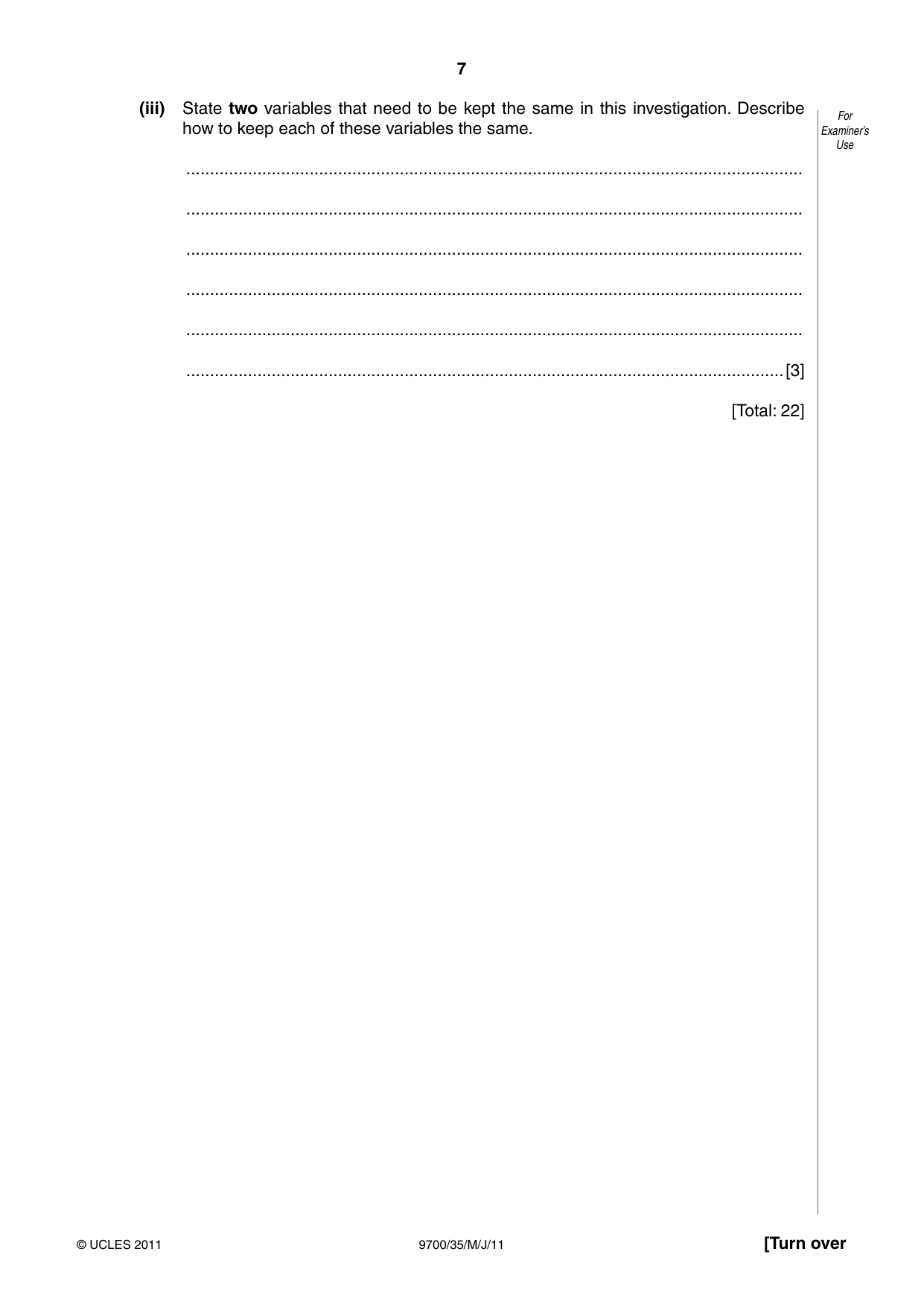 Cambridge A Level Biology 9700 2011 May/June Paper 3 · Variant 5 question paper, page 7 of 12