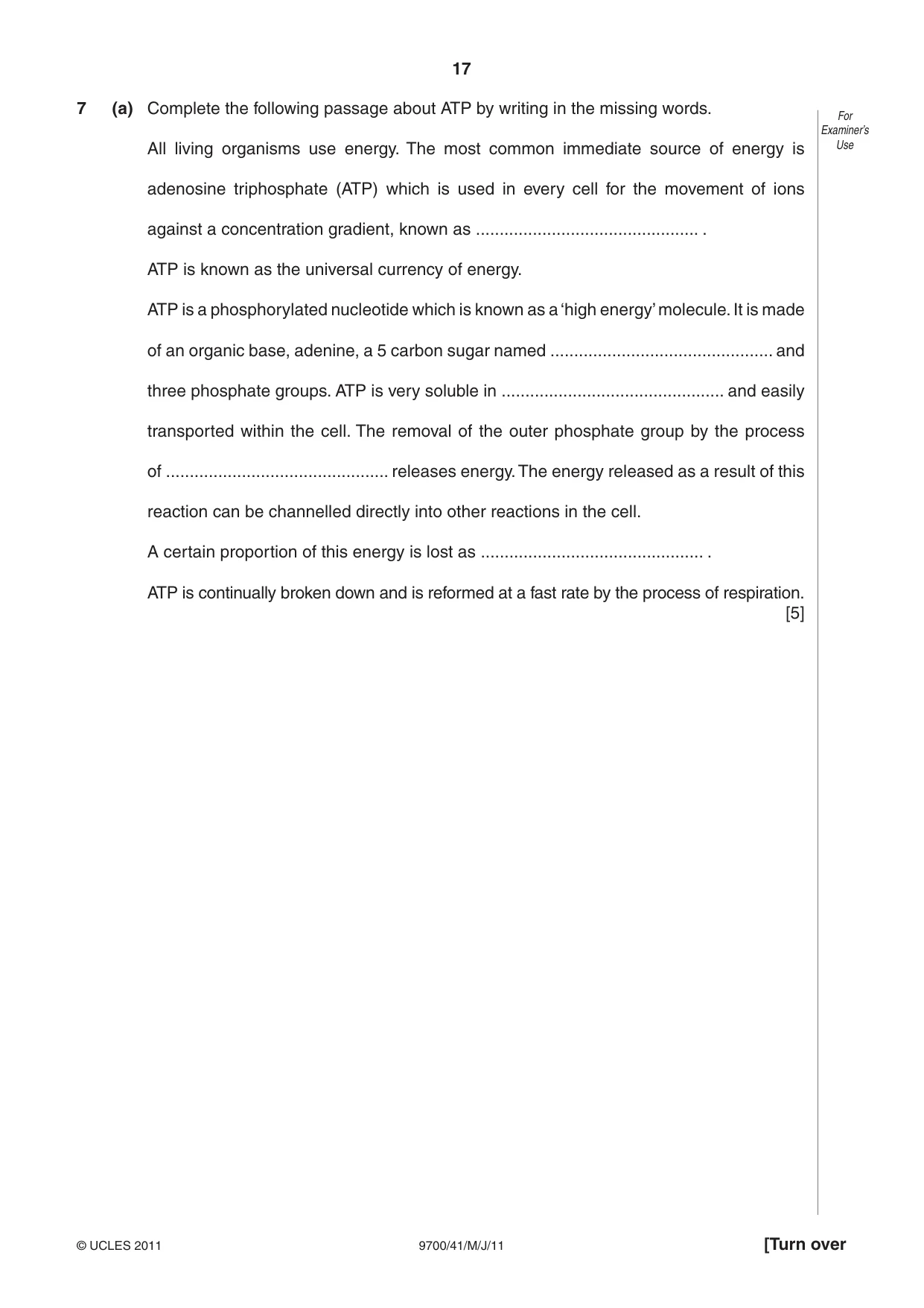 Cambridge A Level Biology 9700 2011 May/June Paper 4 · Variant 1 question paper, page 17 of 28