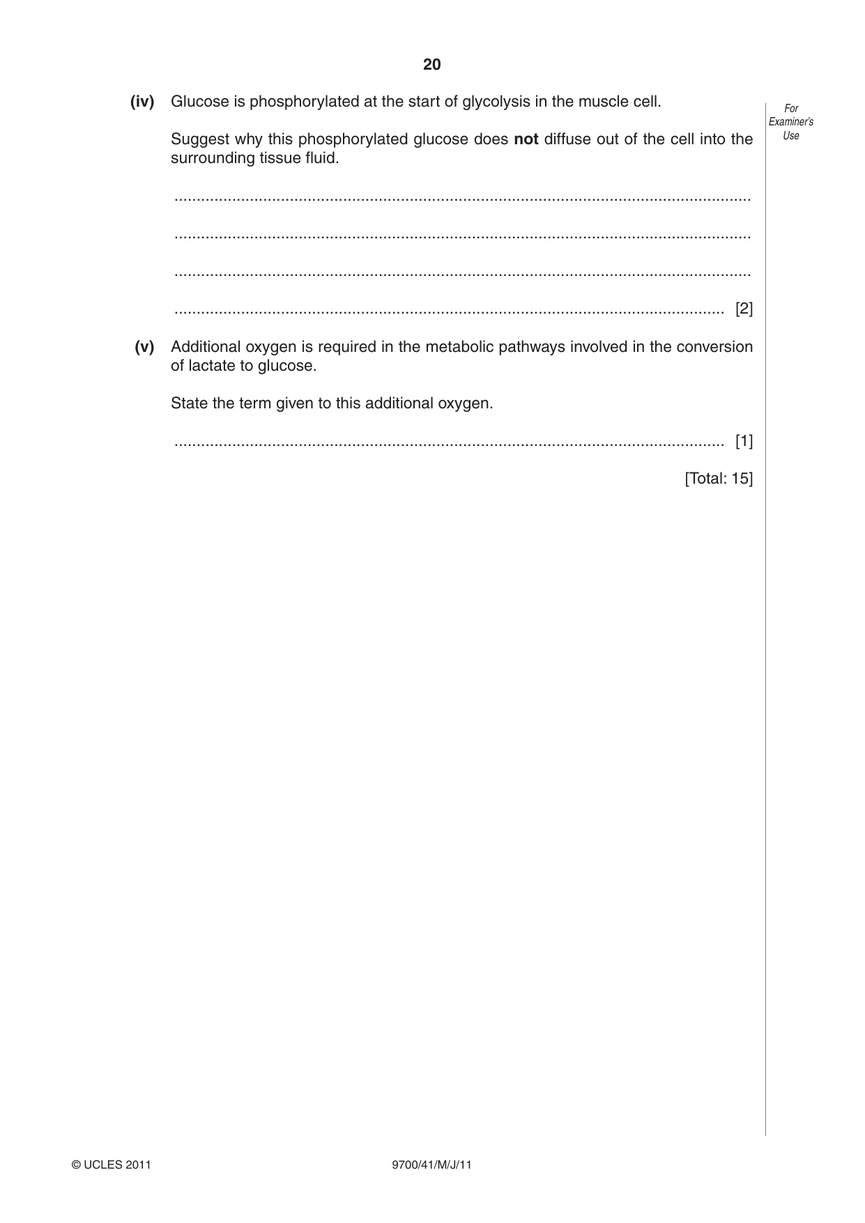 Cambridge A Level Biology 9700 2011 May/June Paper 4 · Variant 1 question paper, page 20 of 28