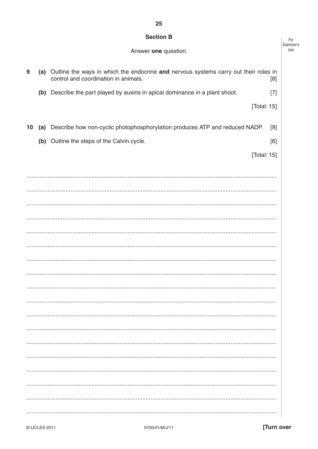 Cambridge A Level Biology 9700 2011 May/June Paper 4 · Variant 1 question paper, page 25 of 28
