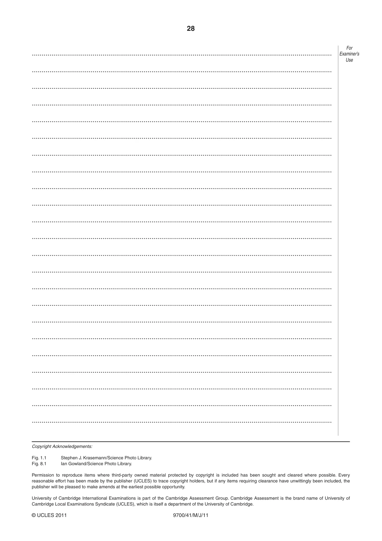 Cambridge A Level Biology 9700 2011 May/June Paper 4 · Variant 1 question paper, page 28 of 28