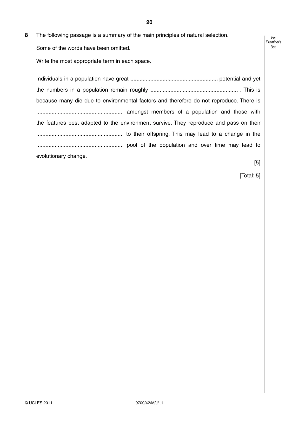 Cambridge A Level Biology 9700 2011 May/June Paper 4 · Variant 2 question paper, page 20 of 24