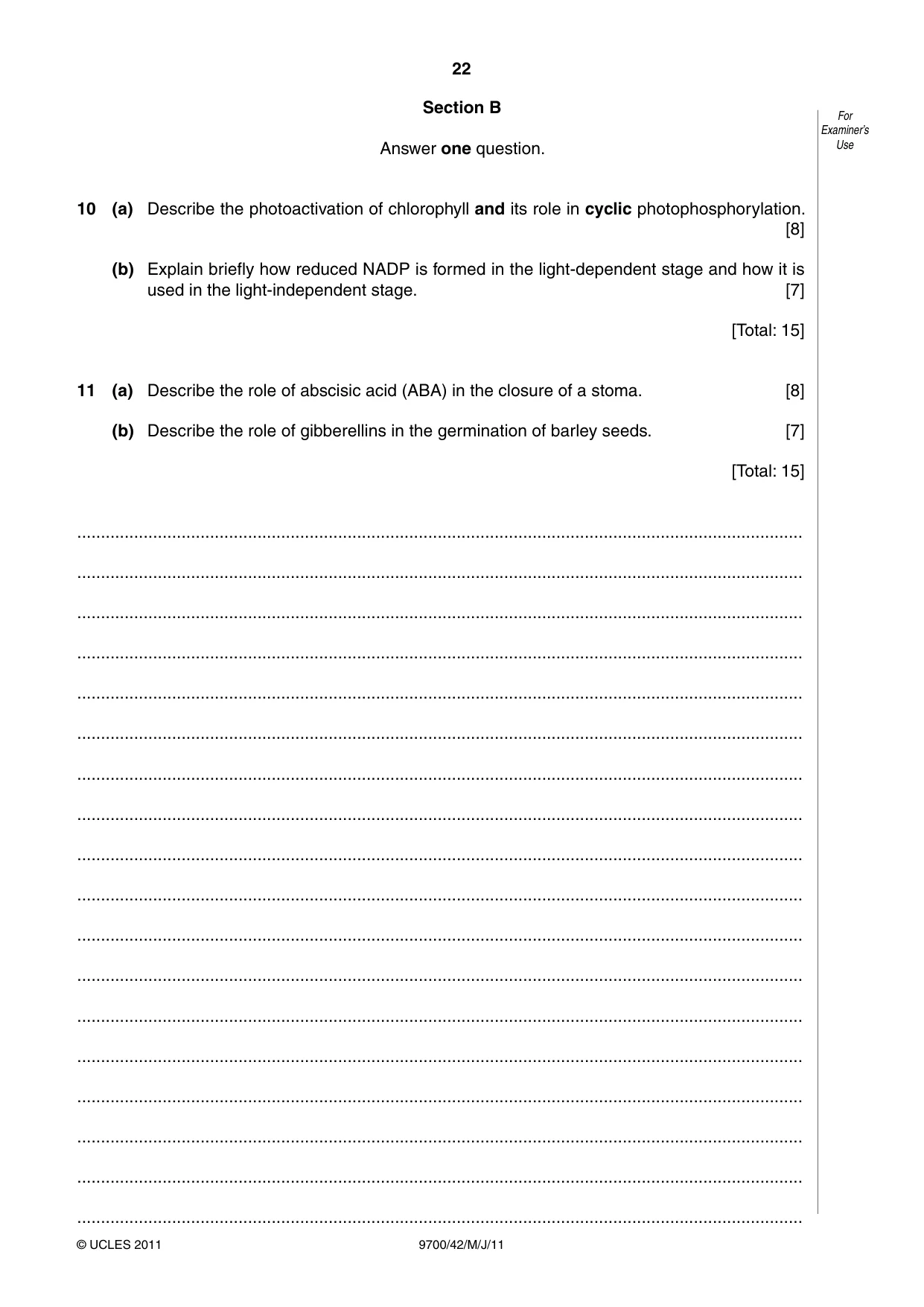 Cambridge A Level Biology 9700 2011 May/June Paper 4 · Variant 2 question paper, page 22 of 24
