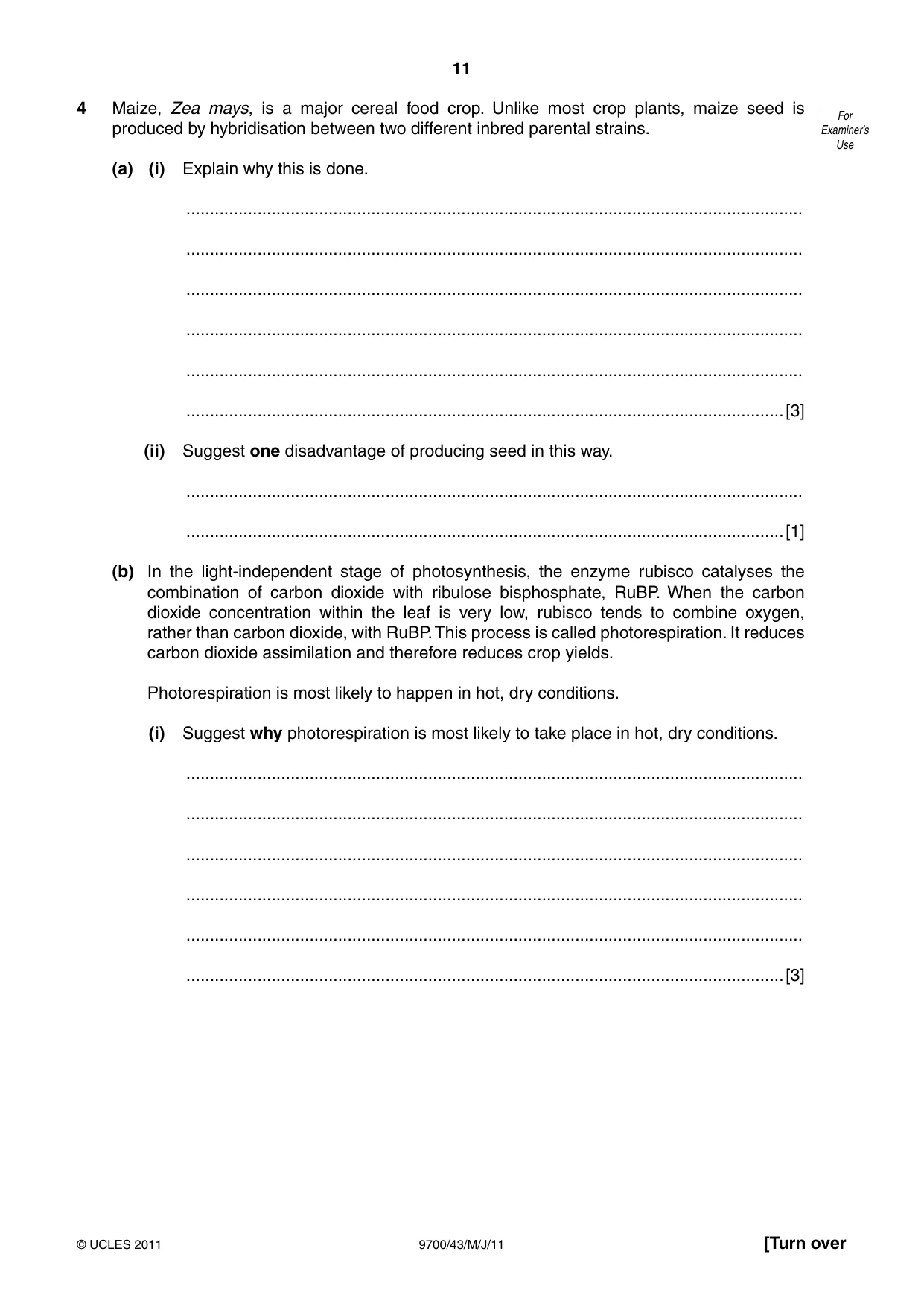 Cambridge A Level Biology 9700 2011 May/June Paper 4 · Variant 3 question paper, page 11 of 24