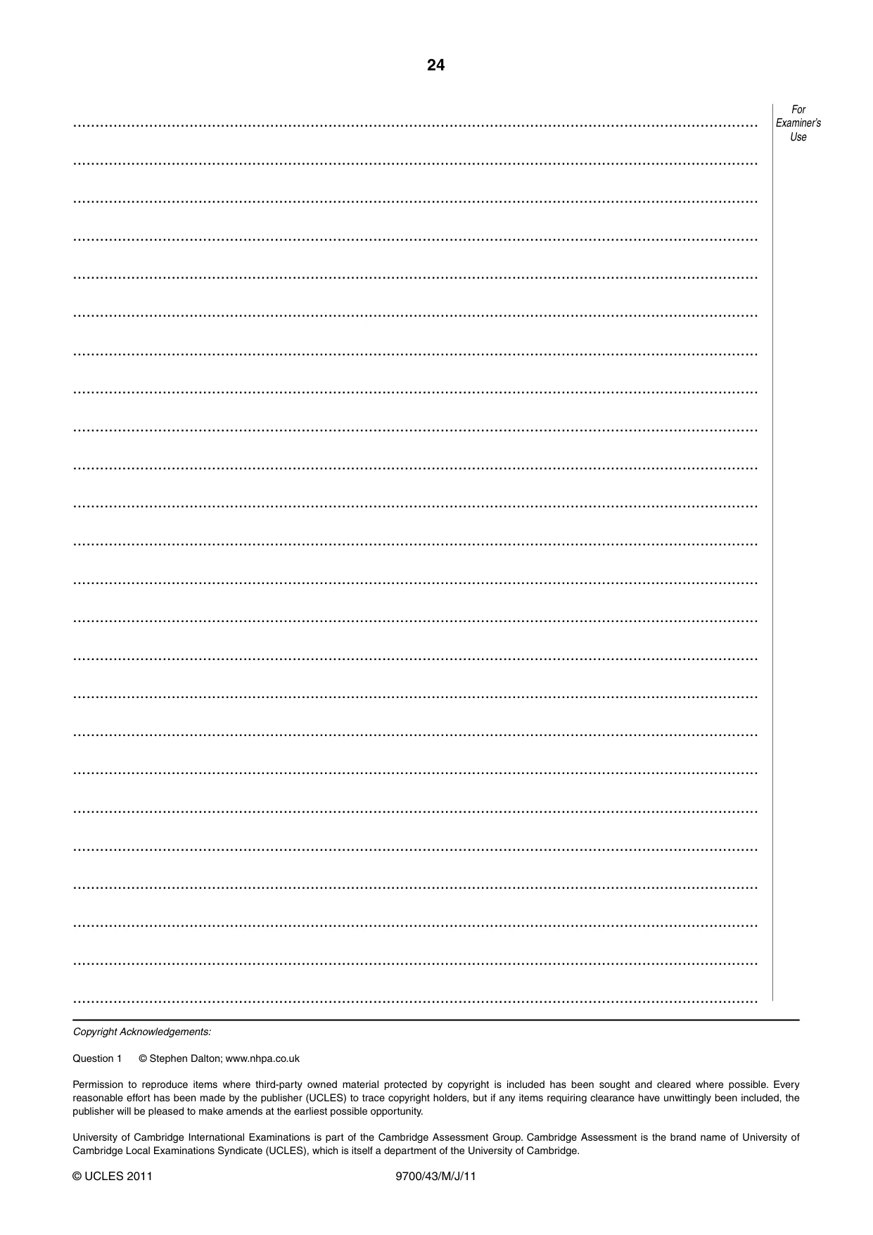 Cambridge A Level Biology 9700 2011 May/June Paper 4 · Variant 3 question paper, page 24 of 24