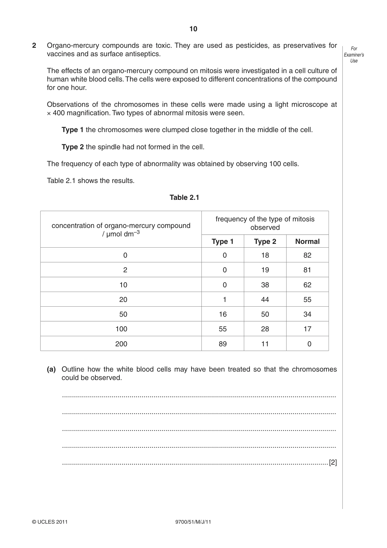 Cambridge A Level Biology 9700 2011 May/June Paper 5 · Variant 1 question paper, page 10 of 12