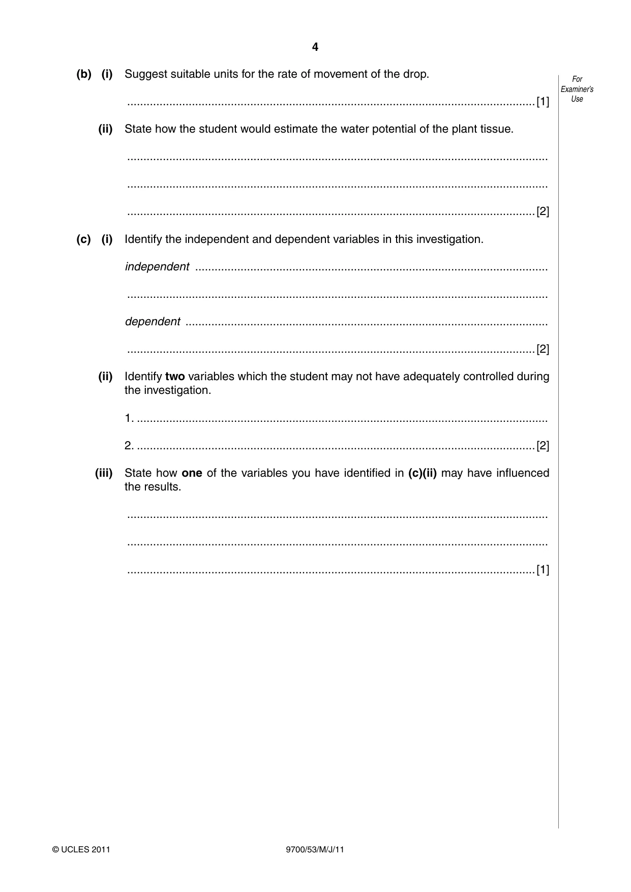 Cambridge A Level Biology 9700 2011 May/June Paper 5 · Variant 3 question paper, page 4 of 8