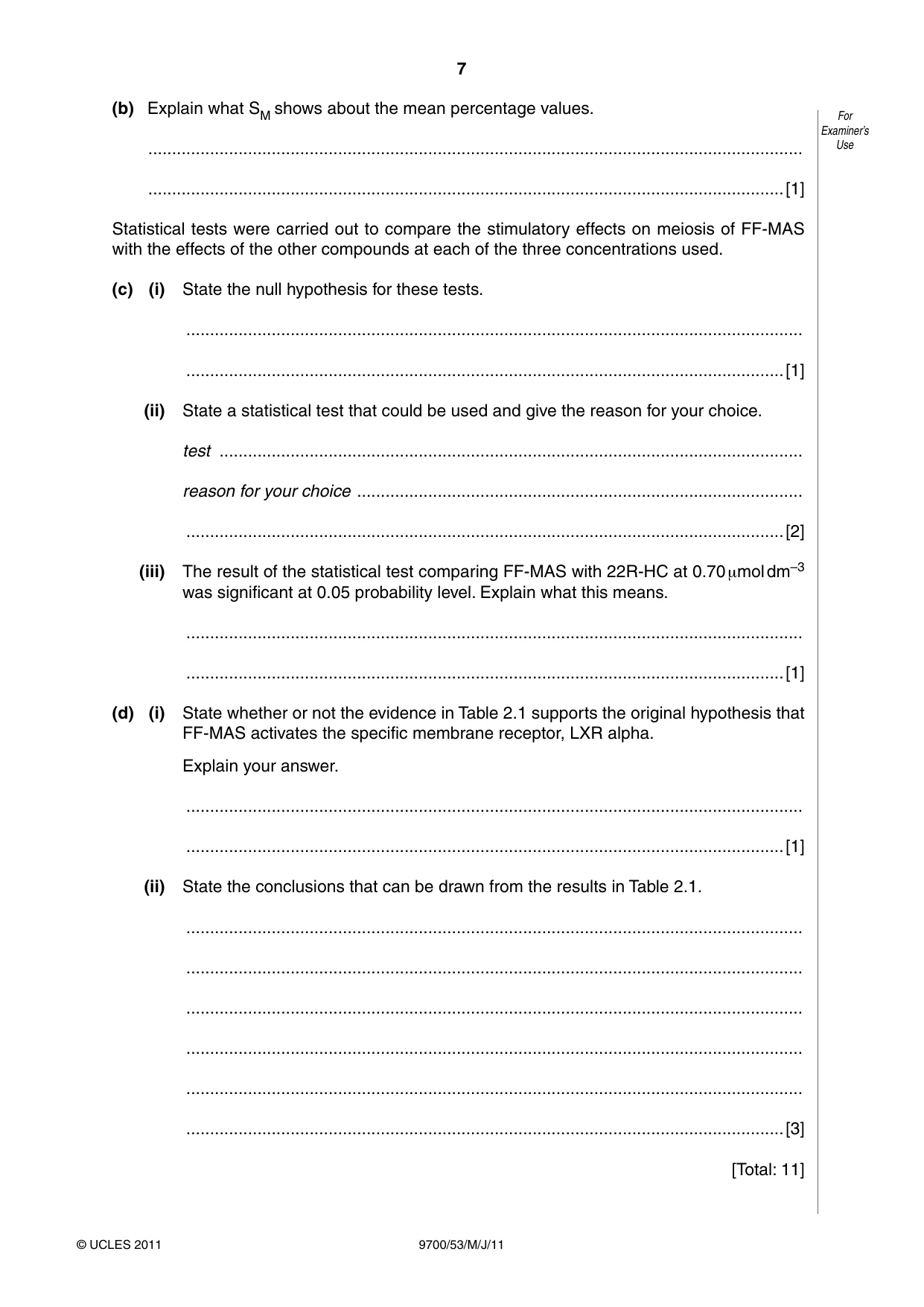 Cambridge A Level Biology 9700 2011 May/June Paper 5 · Variant 3 question paper, page 7 of 8