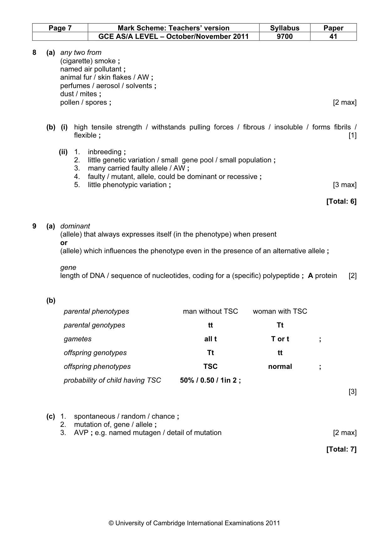 Mark scheme, page 7 of 9