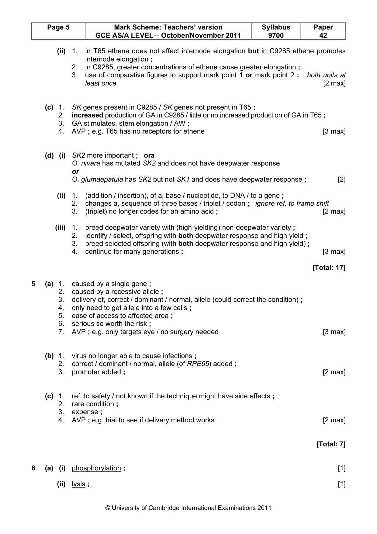 Mark scheme, page 5 of 9