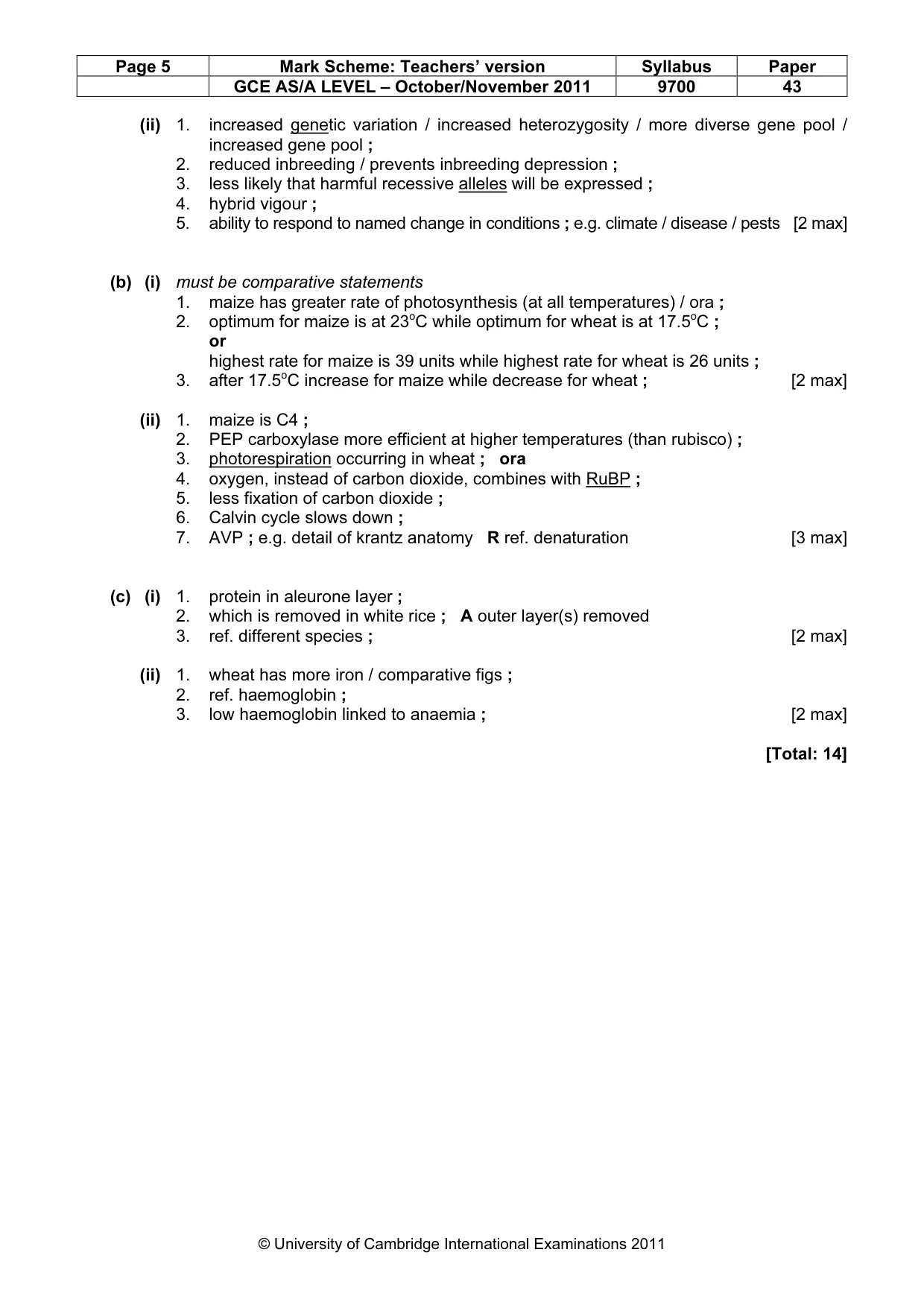 Mark scheme, page 5 of 10