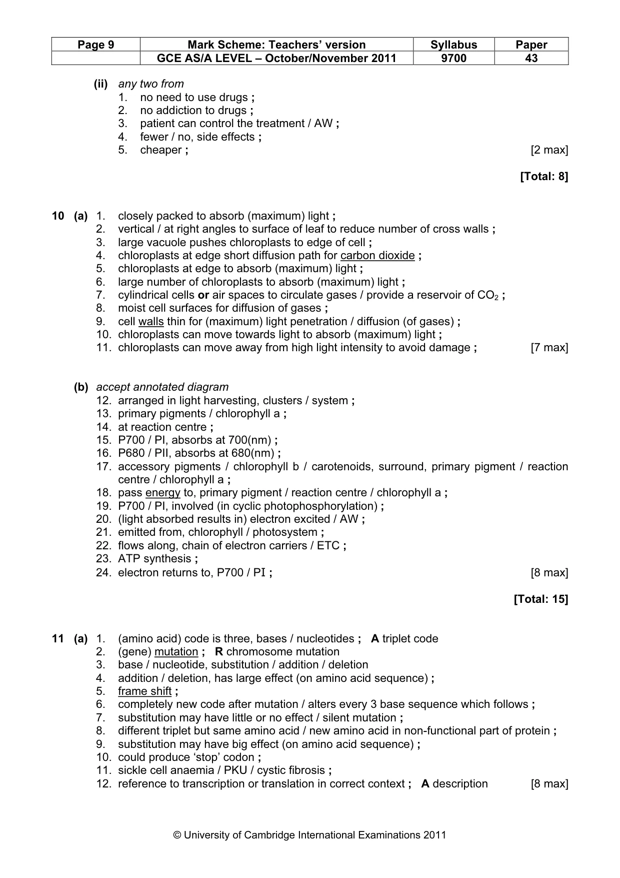 Mark scheme, page 9 of 10