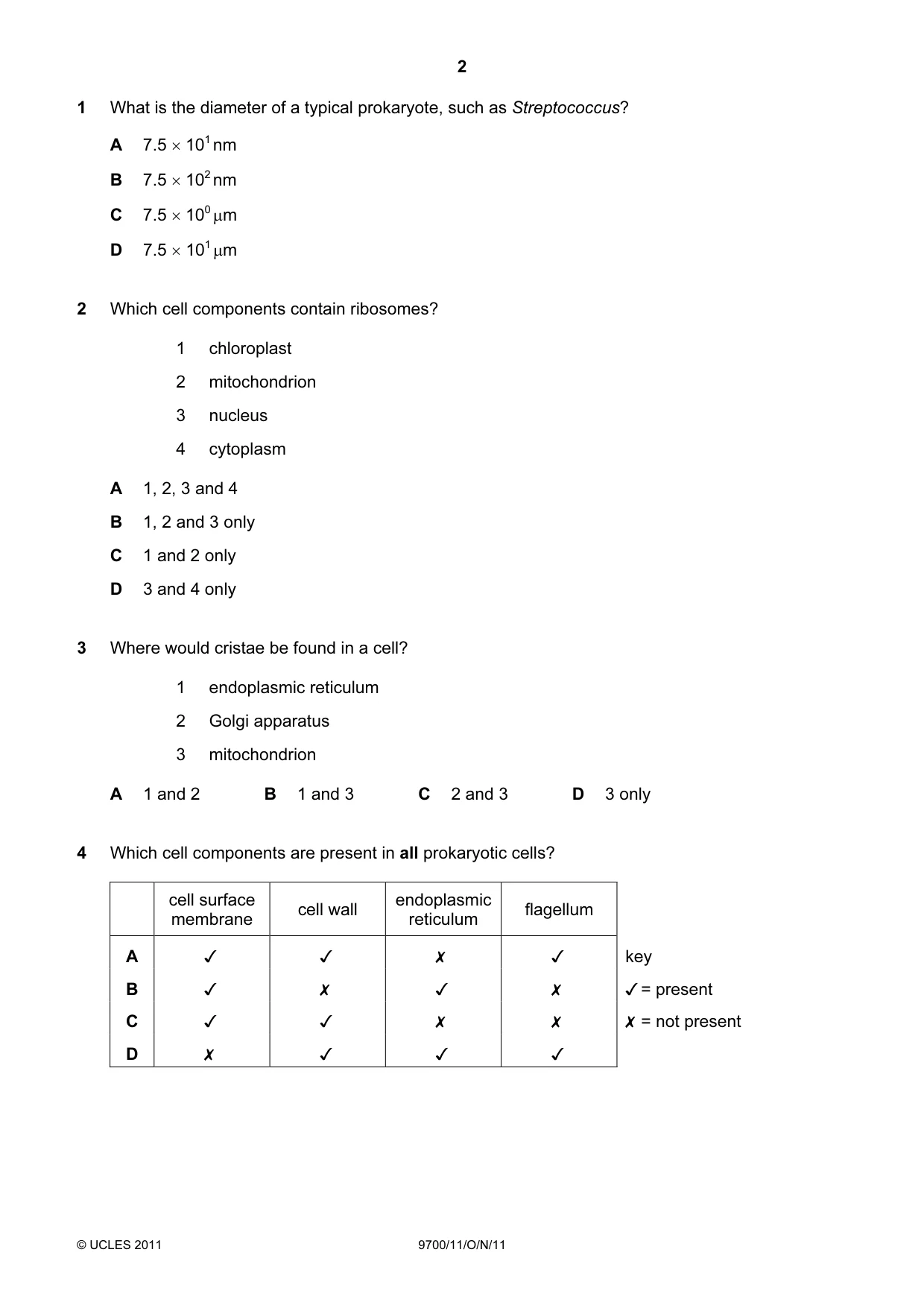 Cambridge A Level Biology 9700 2011 Oct/Nov Paper 1 · Variant 1 question paper, page 2 of 16