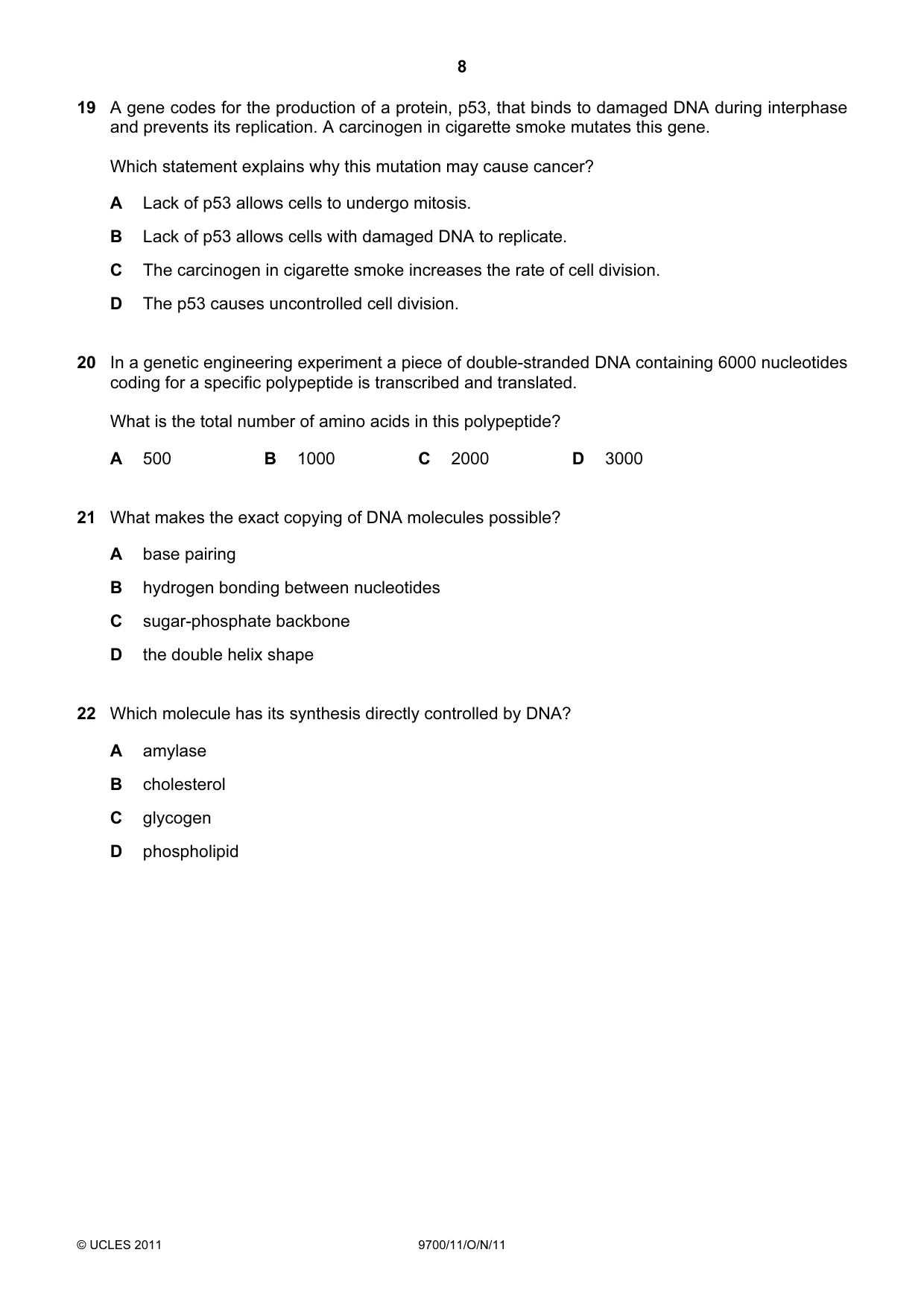 Cambridge A Level Biology 9700 2011 Oct/Nov Paper 1 · Variant 1 question paper, page 8 of 16