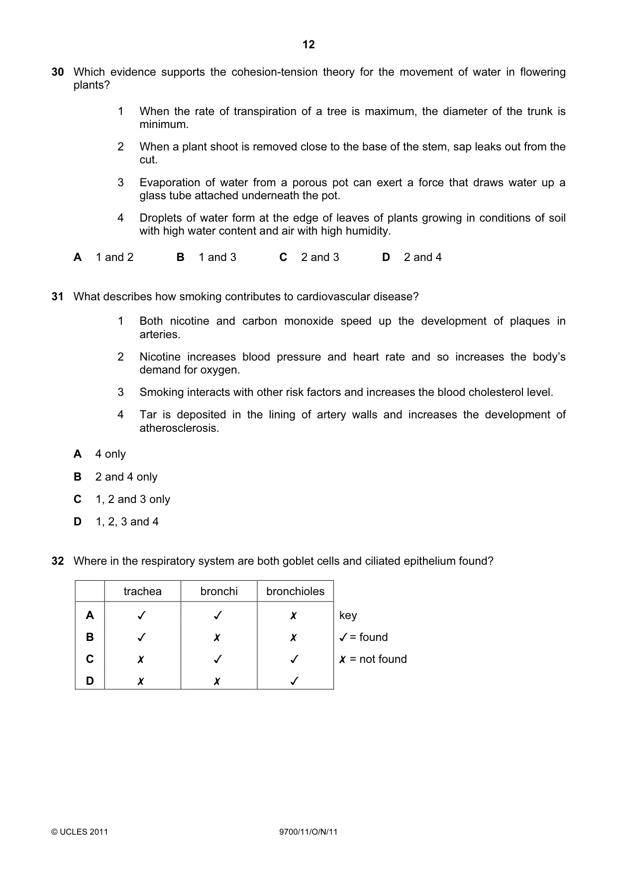Cambridge A Level Biology 9700 2011 Oct/Nov Paper 1 · Variant 1 question paper, page 12 of 16