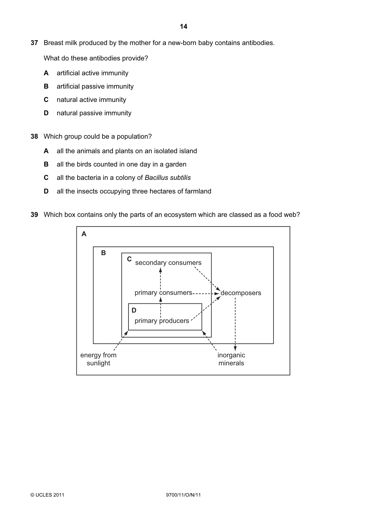 Cambridge A Level Biology 9700 2011 Oct/Nov Paper 1 · Variant 1 question paper, page 14 of 16