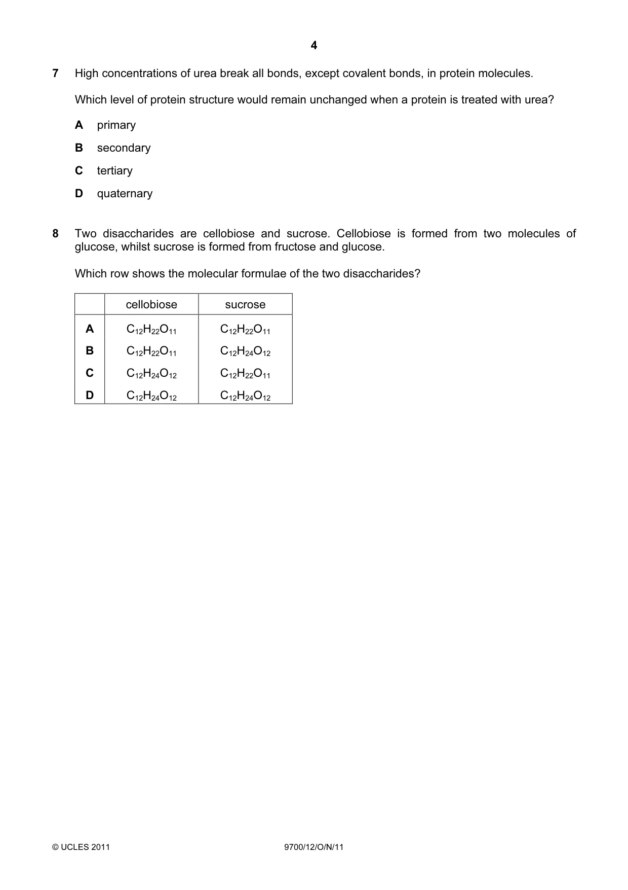 Cambridge A Level Biology 9700 2011 Oct/Nov Paper 1 · Variant 2 question paper, page 4 of 20