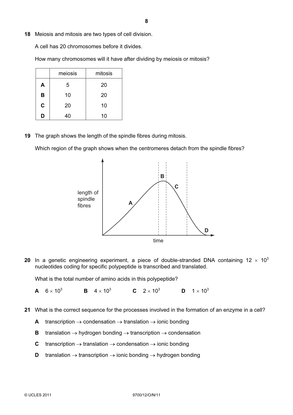 Cambridge A Level Biology 9700 2011 Oct/Nov Paper 1 · Variant 2 question paper, page 8 of 20