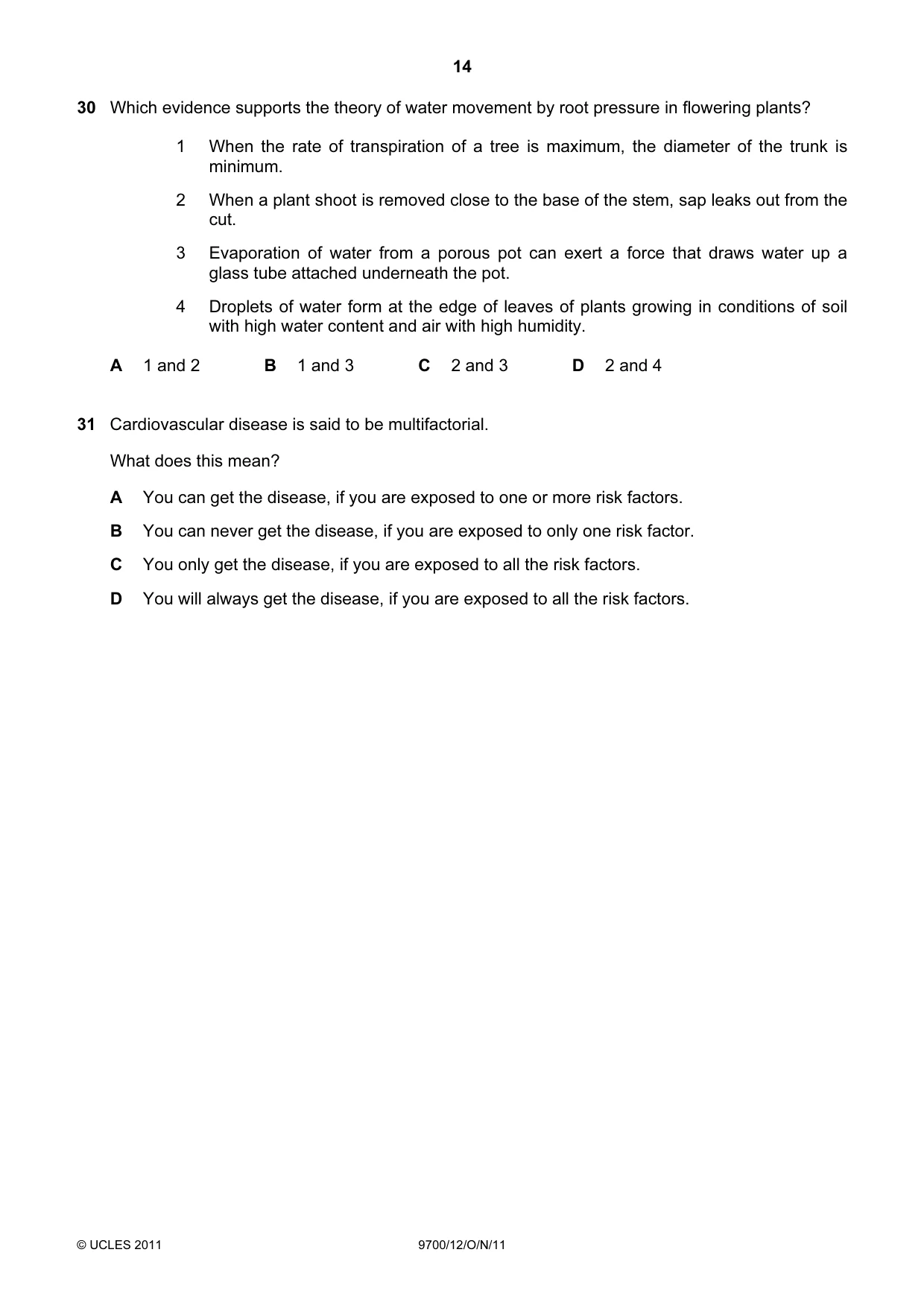 Cambridge A Level Biology 9700 2011 Oct/Nov Paper 1 · Variant 2 question paper, page 14 of 20