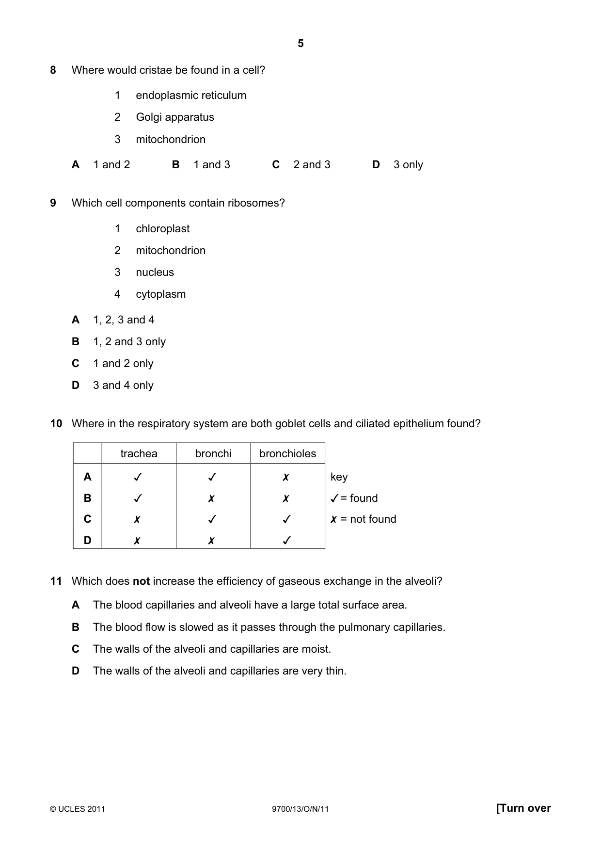 Cambridge A Level Biology 9700 2011 Oct/Nov Paper 1 · Variant 3 question paper, page 5 of 16