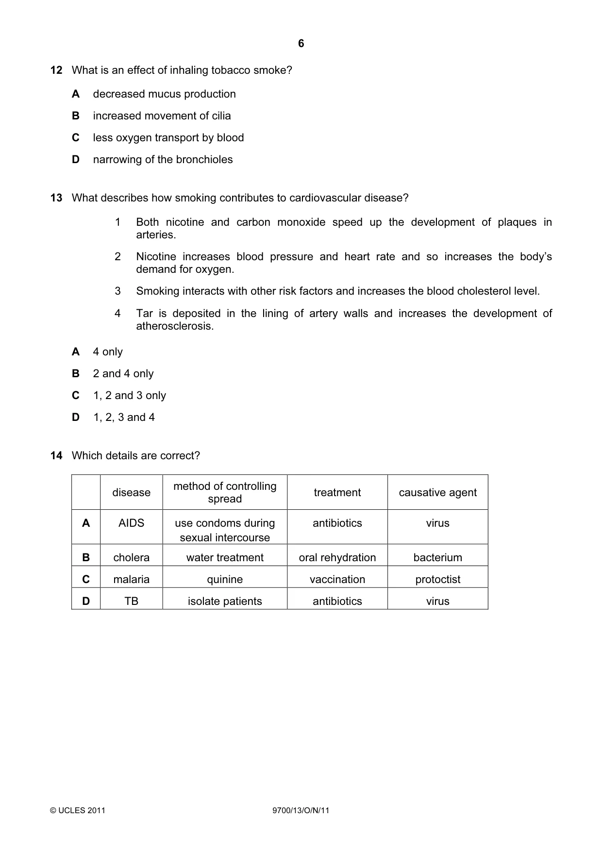 Cambridge A Level Biology 9700 2011 Oct/Nov Paper 1 · Variant 3 question paper, page 6 of 16