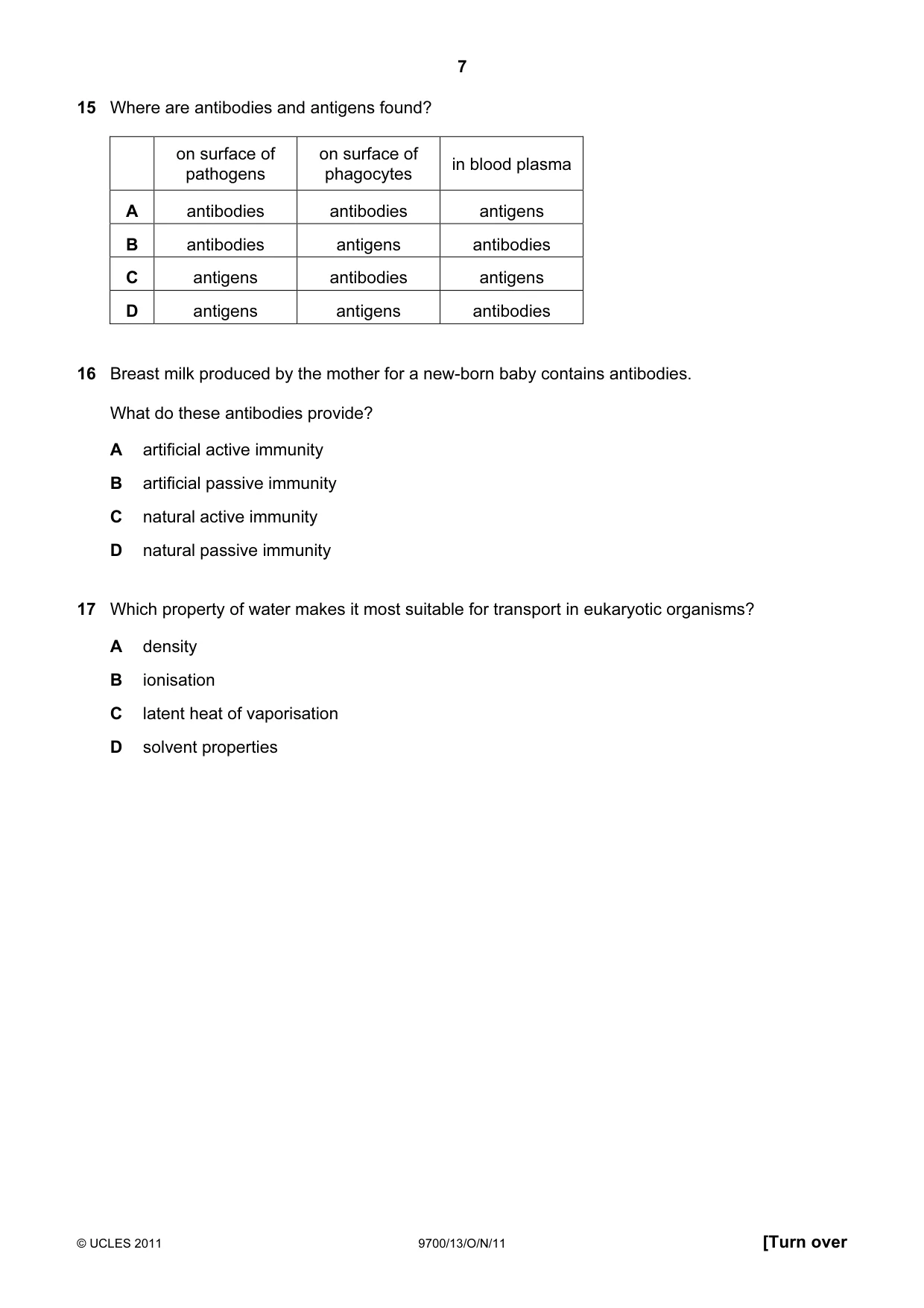 Cambridge A Level Biology 9700 2011 Oct/Nov Paper 1 · Variant 3 question paper, page 7 of 16