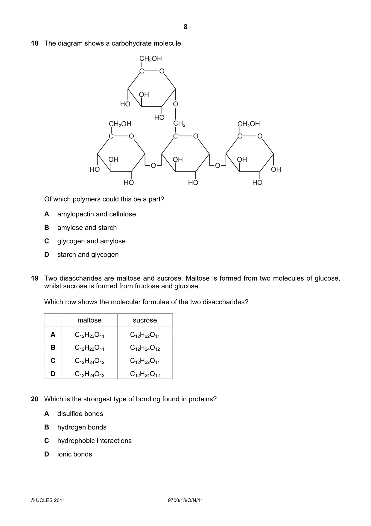 Cambridge A Level Biology 9700 2011 Oct/Nov Paper 1 · Variant 3 question paper, page 8 of 16
