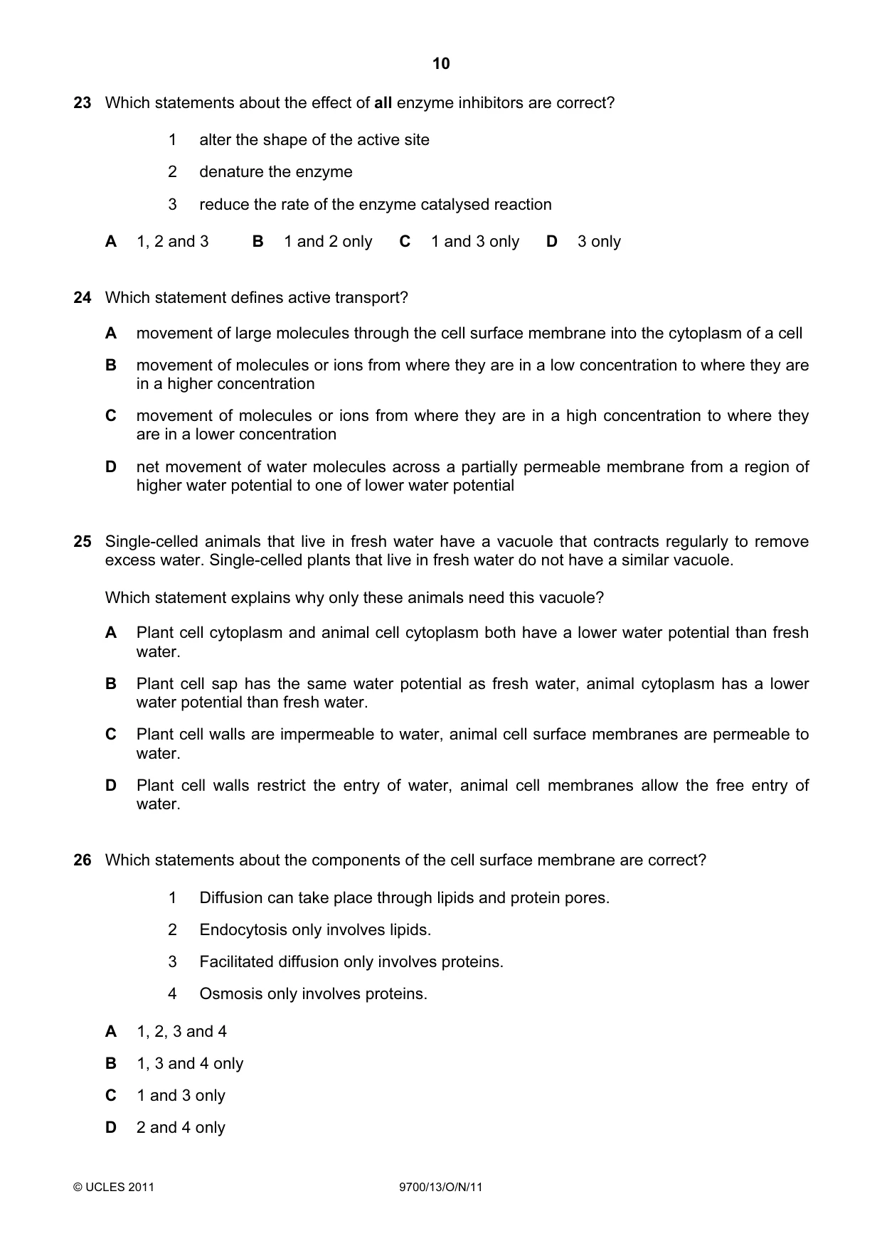 Cambridge A Level Biology 9700 2011 Oct/Nov Paper 1 · Variant 3 question paper, page 10 of 16
