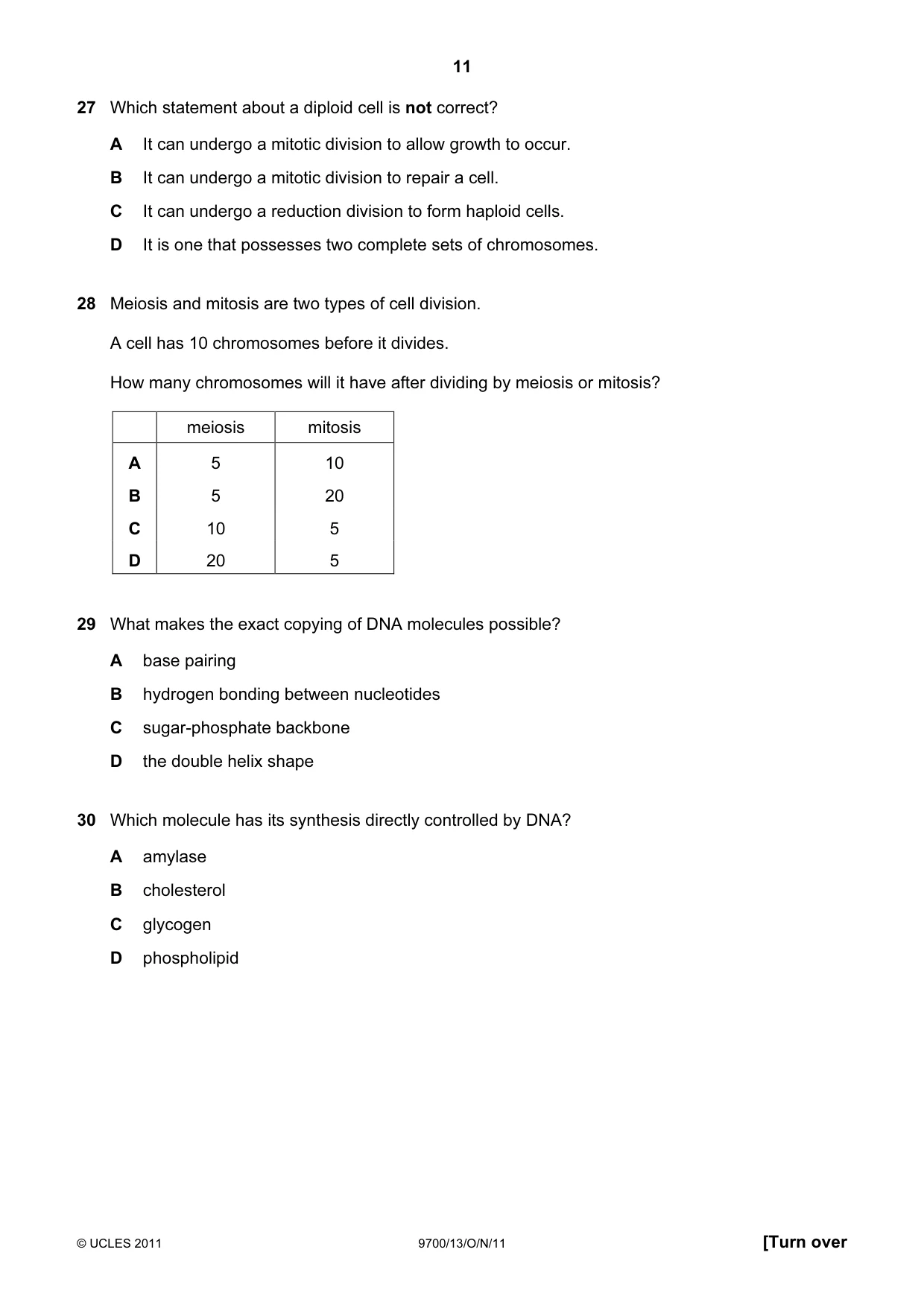 Cambridge A Level Biology 9700 2011 Oct/Nov Paper 1 · Variant 3 question paper, page 11 of 16