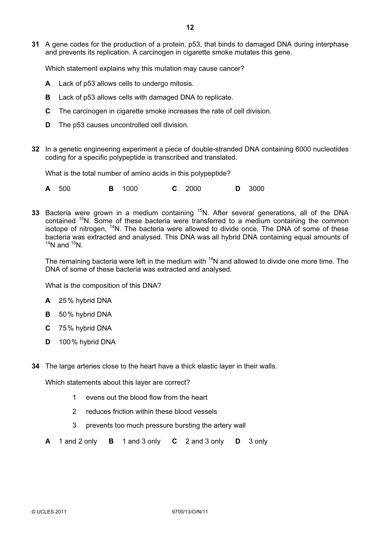 Cambridge A Level Biology 9700 2011 Oct/Nov Paper 1 · Variant 3 question paper, page 12 of 16