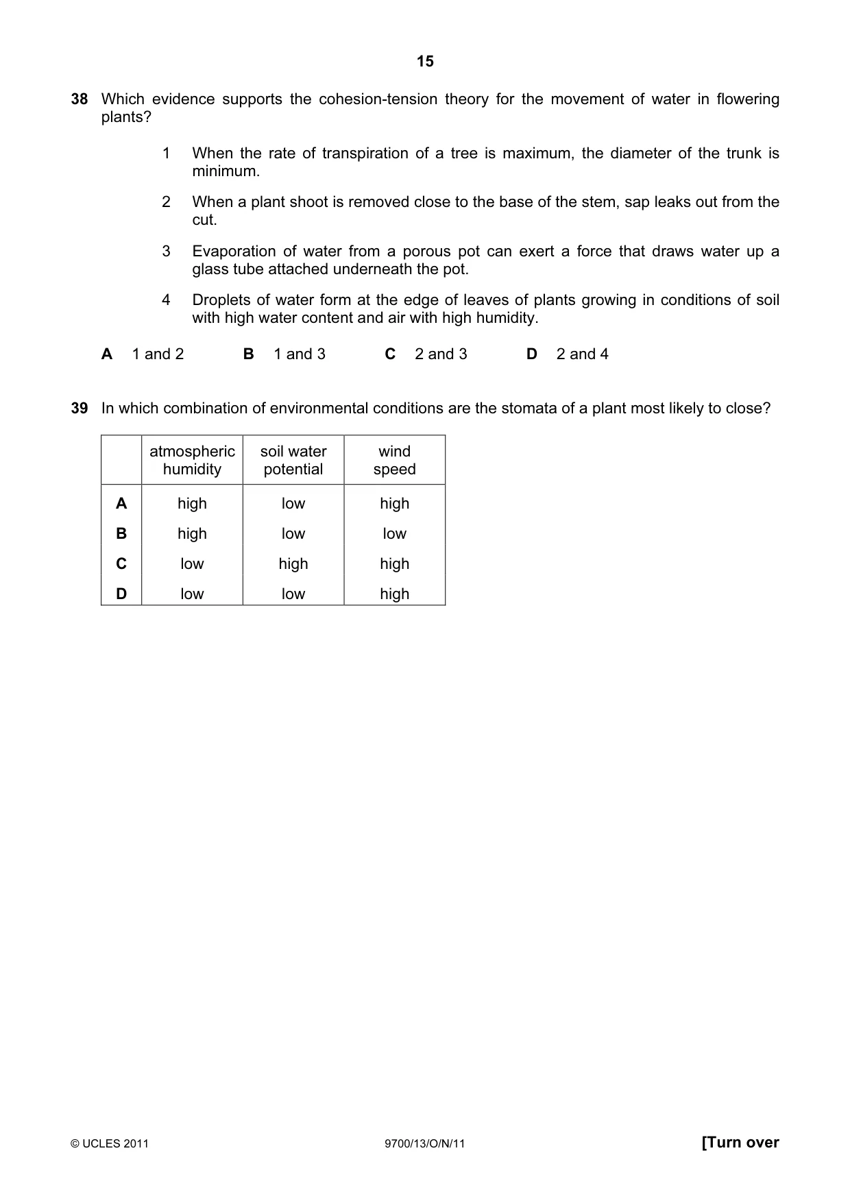Cambridge A Level Biology 9700 2011 Oct/Nov Paper 1 · Variant 3 question paper, page 15 of 16