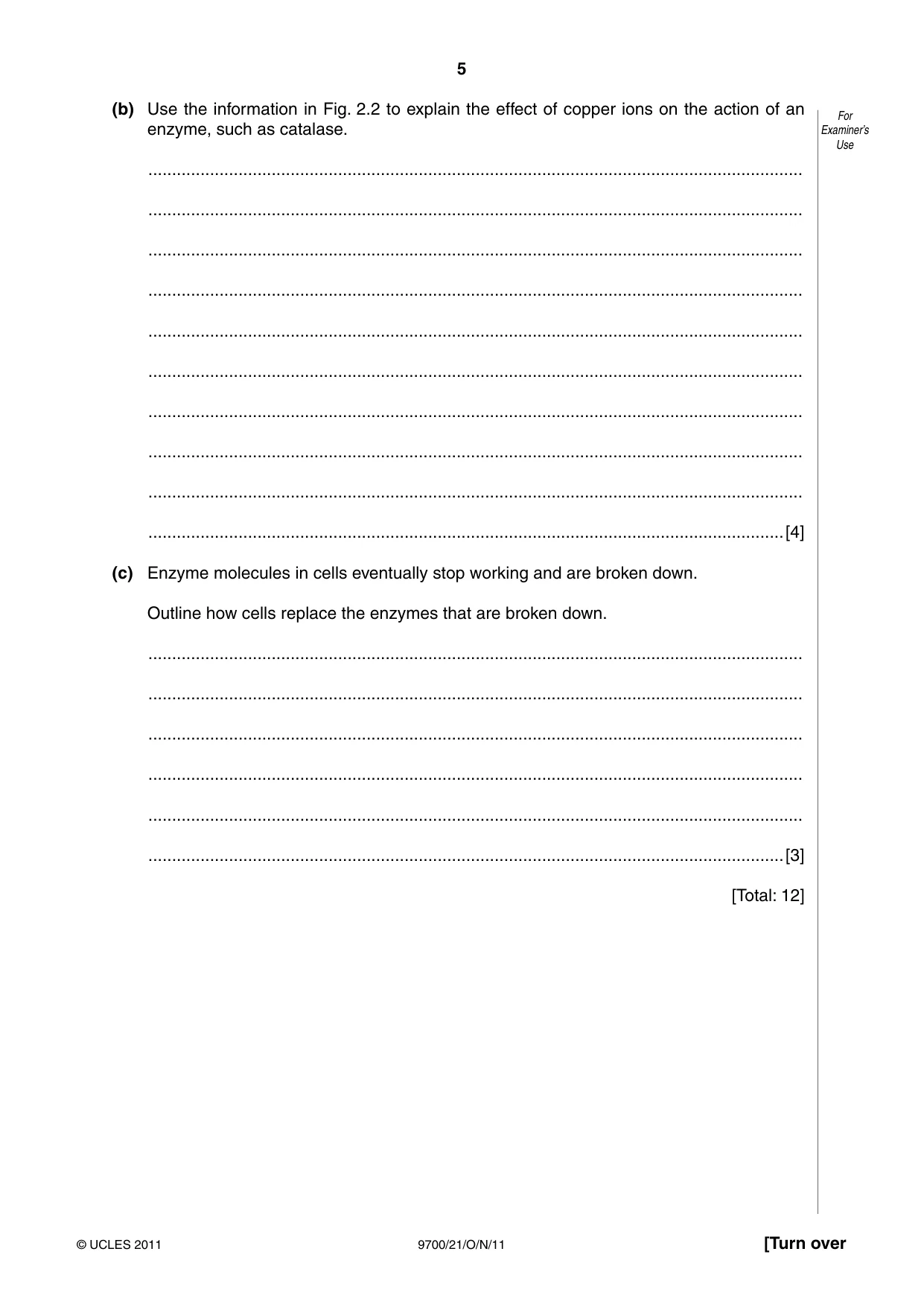 Cambridge A Level Biology 9700 2011 Oct/Nov Paper 2 · Variant 1 question paper, page 5 of 16
