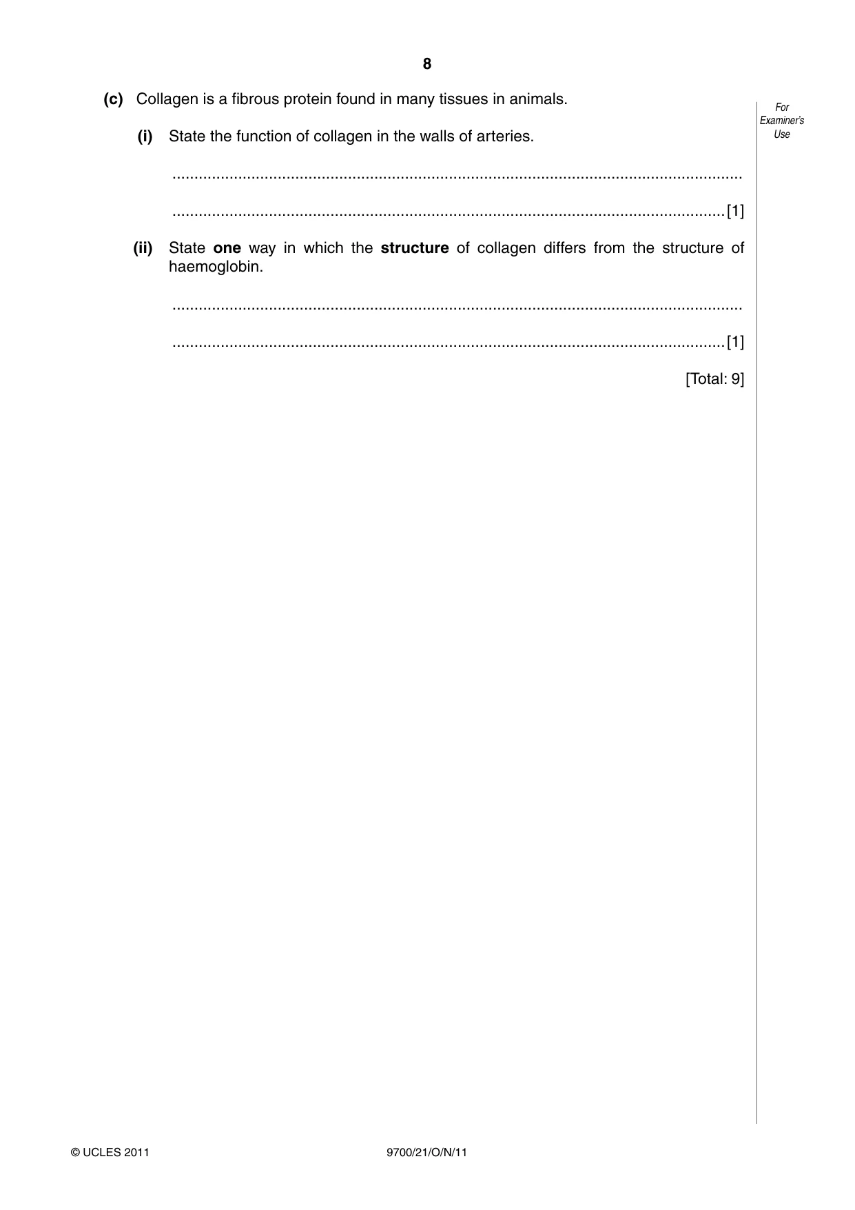 Cambridge A Level Biology 9700 2011 Oct/Nov Paper 2 · Variant 1 question paper, page 8 of 16