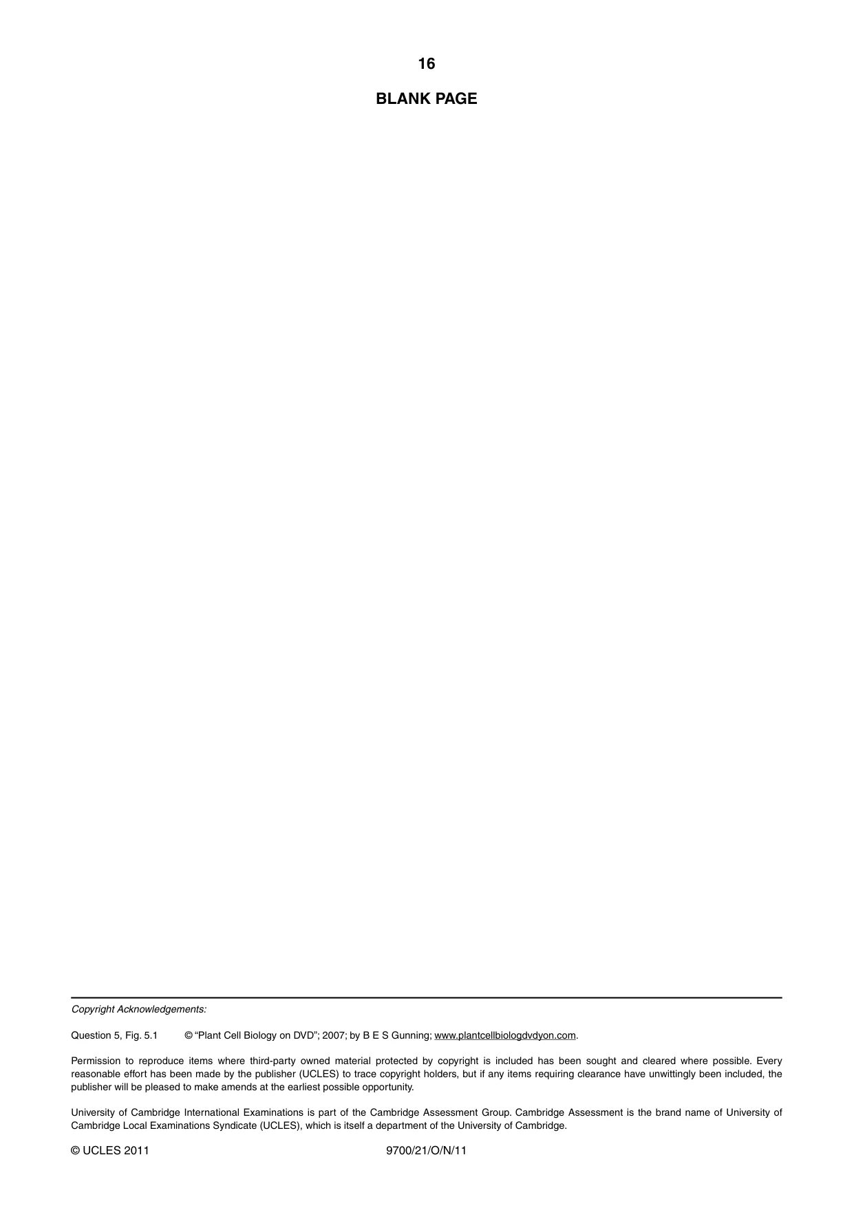 Cambridge A Level Biology 9700 2011 Oct/Nov Paper 2 · Variant 1 question paper, page 16 of 16