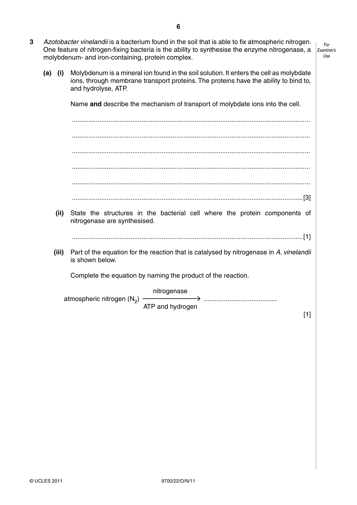 Cambridge A Level Biology 9700 2011 Oct/Nov Paper 2 · Variant 2 question paper, page 6 of 12