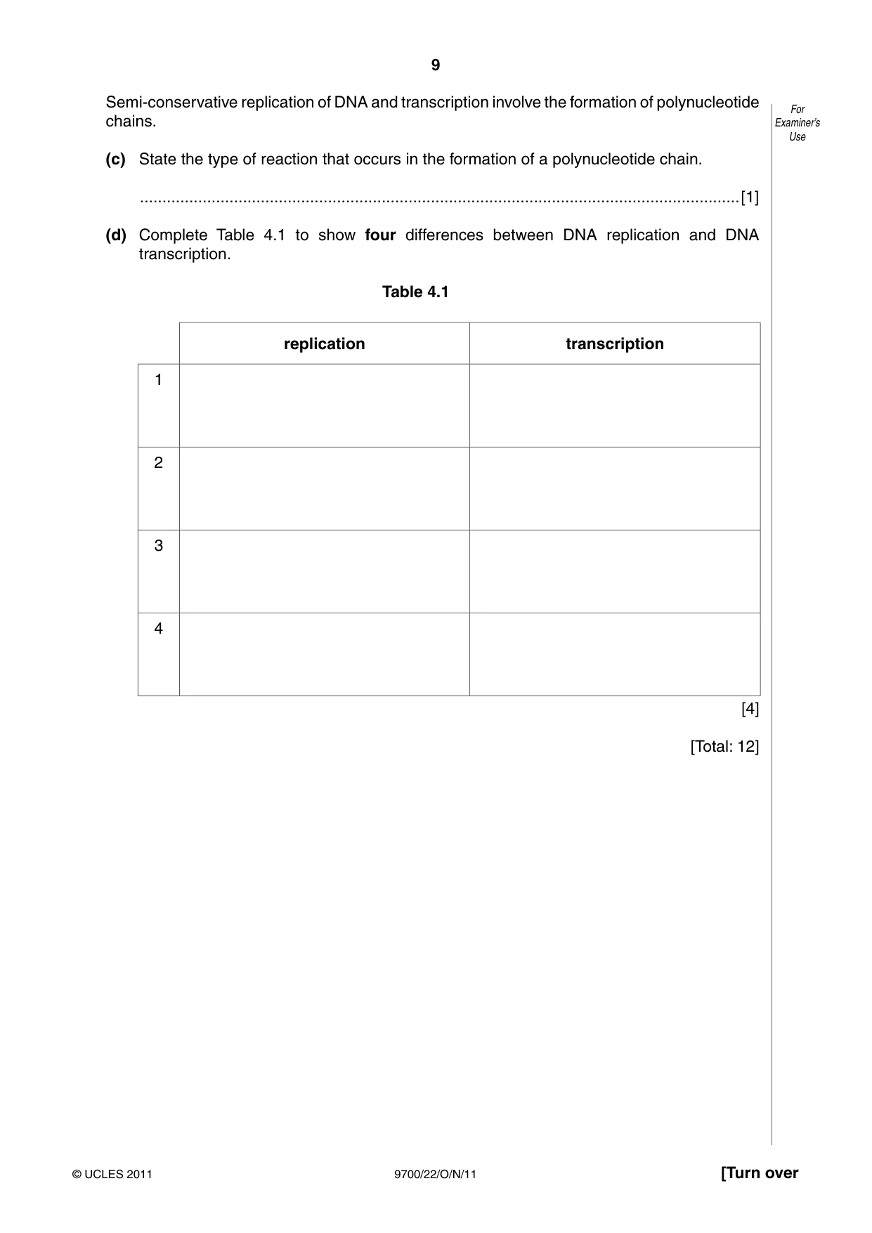 Cambridge A Level Biology 9700 2011 Oct/Nov Paper 2 · Variant 2 question paper, page 9 of 12