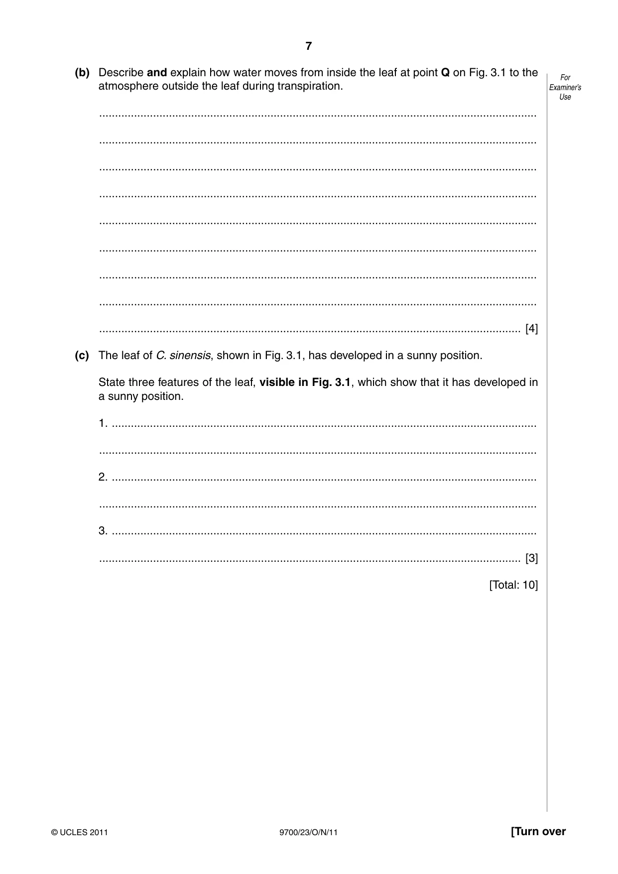 Cambridge A Level Biology 9700 2011 Oct/Nov Paper 2 · Variant 3 question paper, page 7 of 16