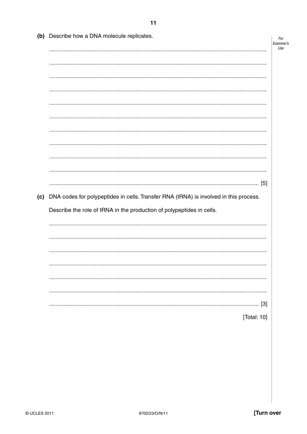 Cambridge A Level Biology 9700 2011 Oct/Nov Paper 2 · Variant 3 question paper, page 11 of 16