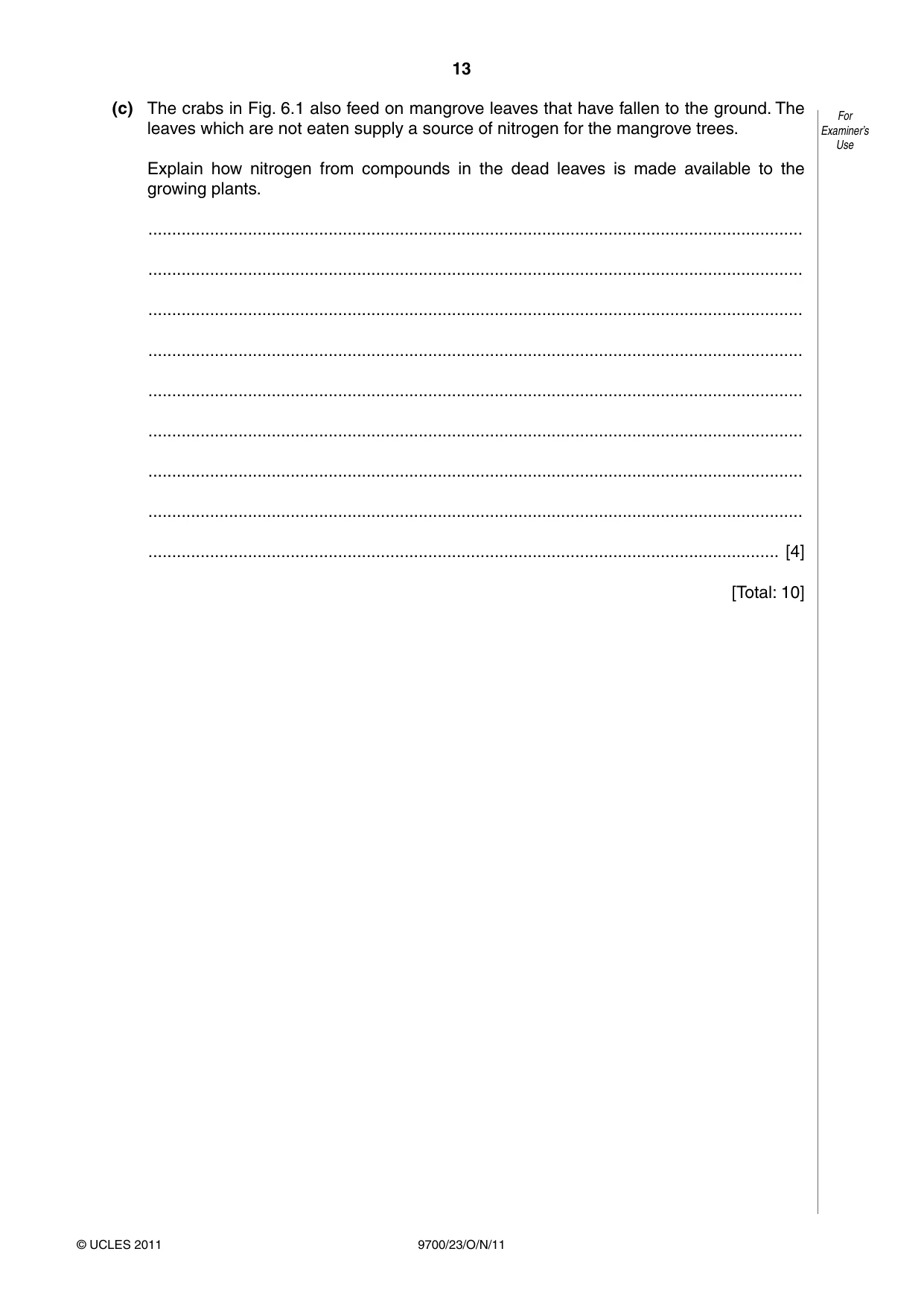 Cambridge A Level Biology 9700 2011 Oct/Nov Paper 2 · Variant 3 question paper, page 13 of 16