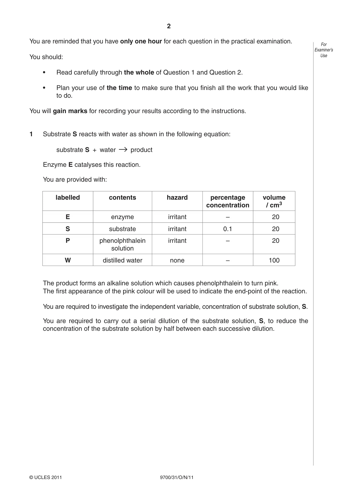 Cambridge A Level Biology 9700 2011 Oct/Nov Paper 3 · Variant 1 question paper, page 2 of 12