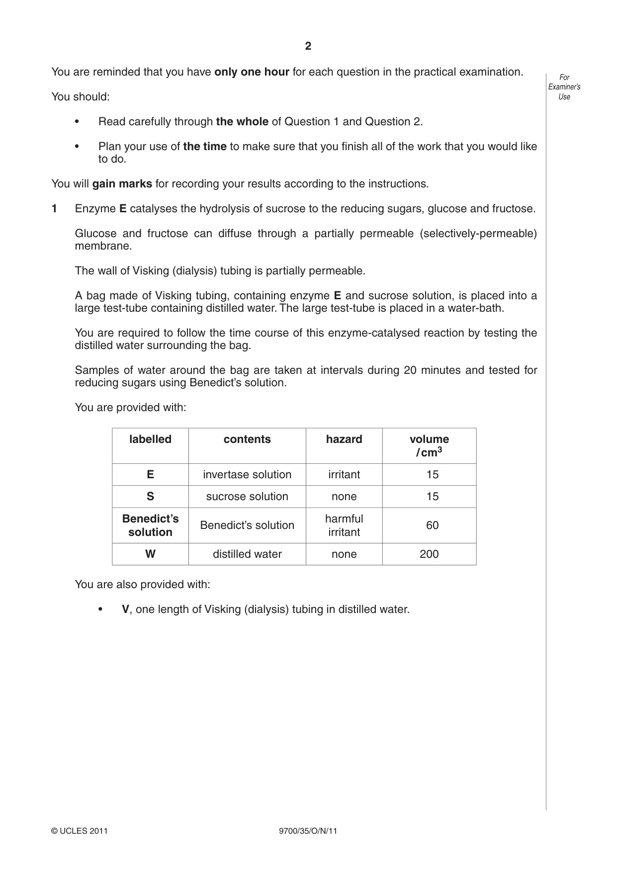 Cambridge A Level Biology 9700 2011 Oct/Nov Paper 3 · Variant 5 question paper, page 2 of 12