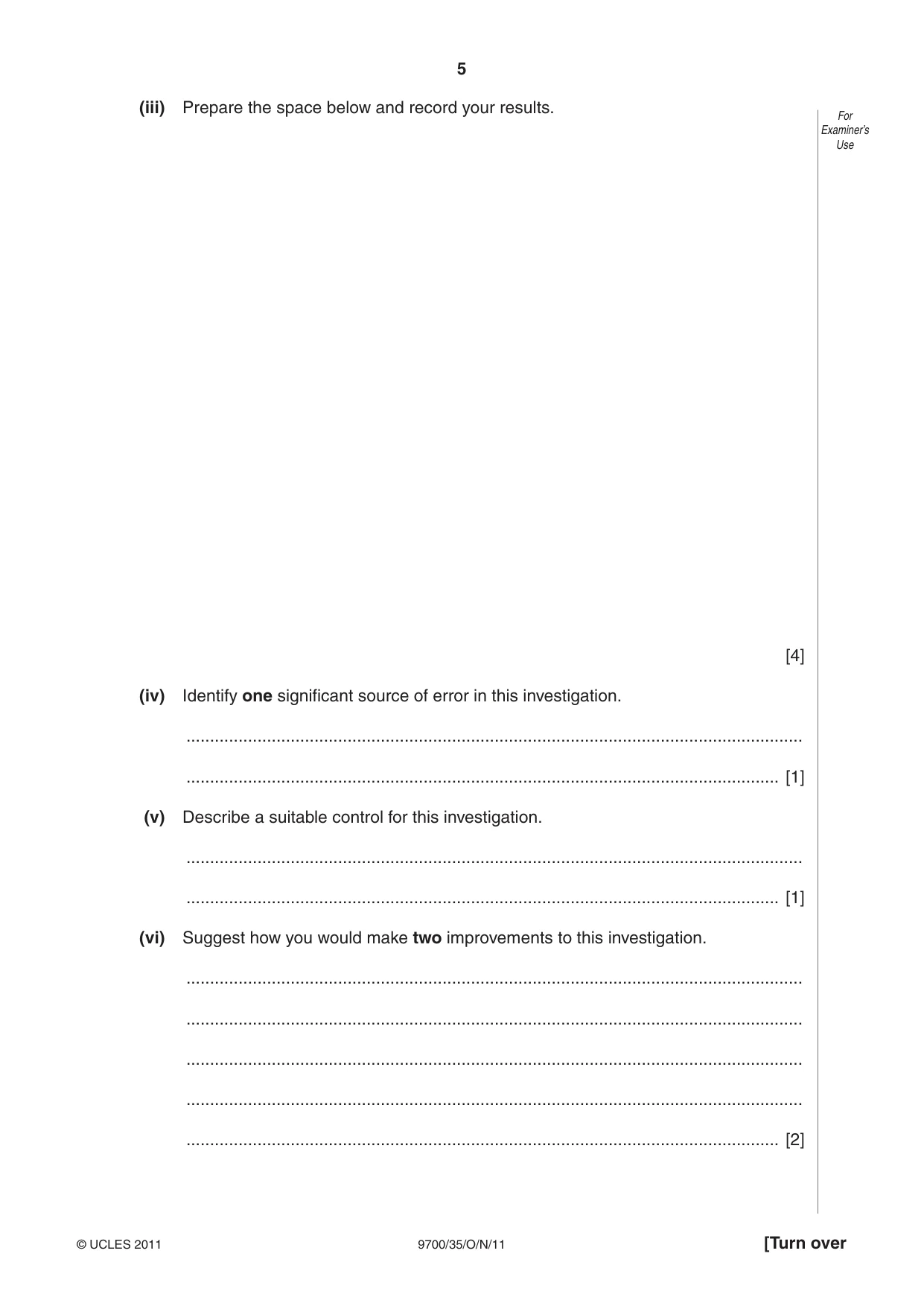 Cambridge A Level Biology 9700 2011 Oct/Nov Paper 3 · Variant 5 question paper, page 5 of 12