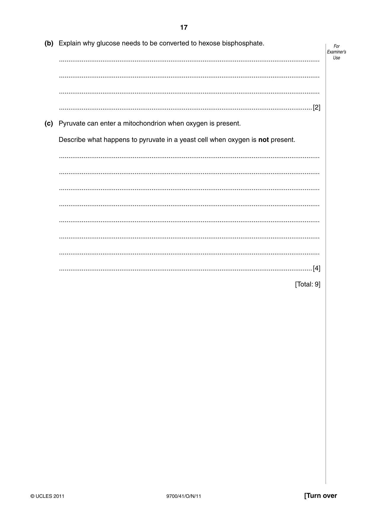 Cambridge A Level Biology 9700 2011 Oct/Nov Paper 4 · Variant 1 question paper, page 17 of 24