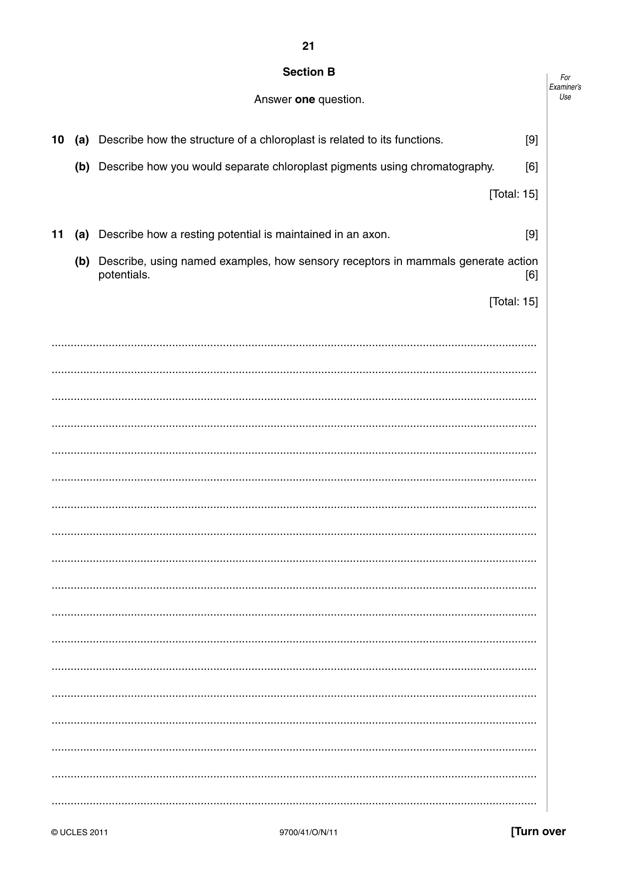 Cambridge A Level Biology 9700 2011 Oct/Nov Paper 4 · Variant 1 question paper, page 21 of 24