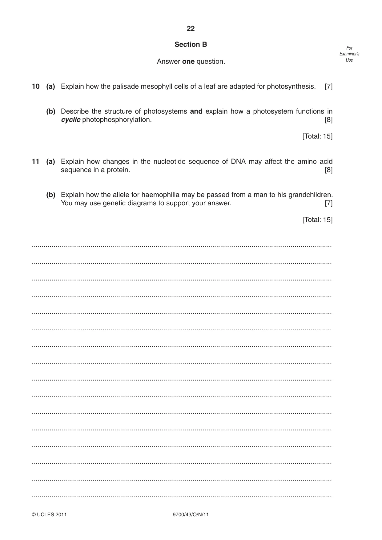Cambridge A Level Biology 9700 2011 Oct/Nov Paper 4 · Variant 3 question paper, page 22 of 24