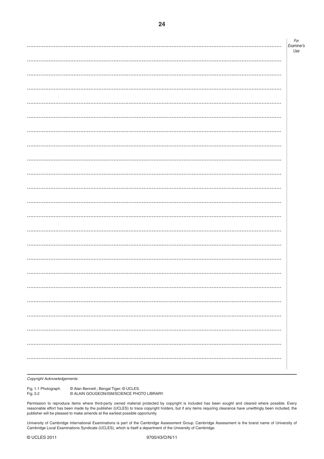 Cambridge A Level Biology 9700 2011 Oct/Nov Paper 4 · Variant 3 question paper, page 24 of 24