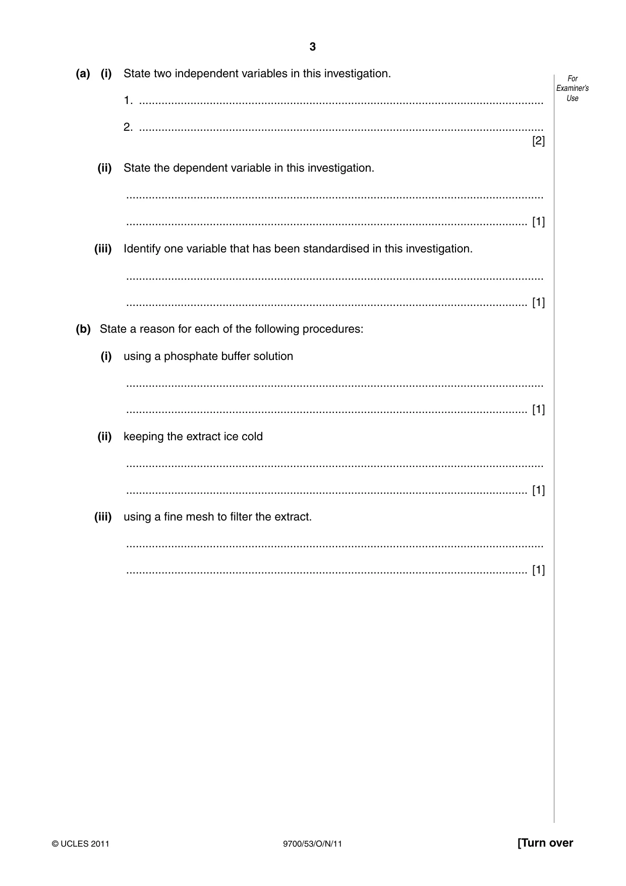 Cambridge A Level Biology 9700 2011 Oct/Nov Paper 5 · Variant 3 question paper, page 3 of 12