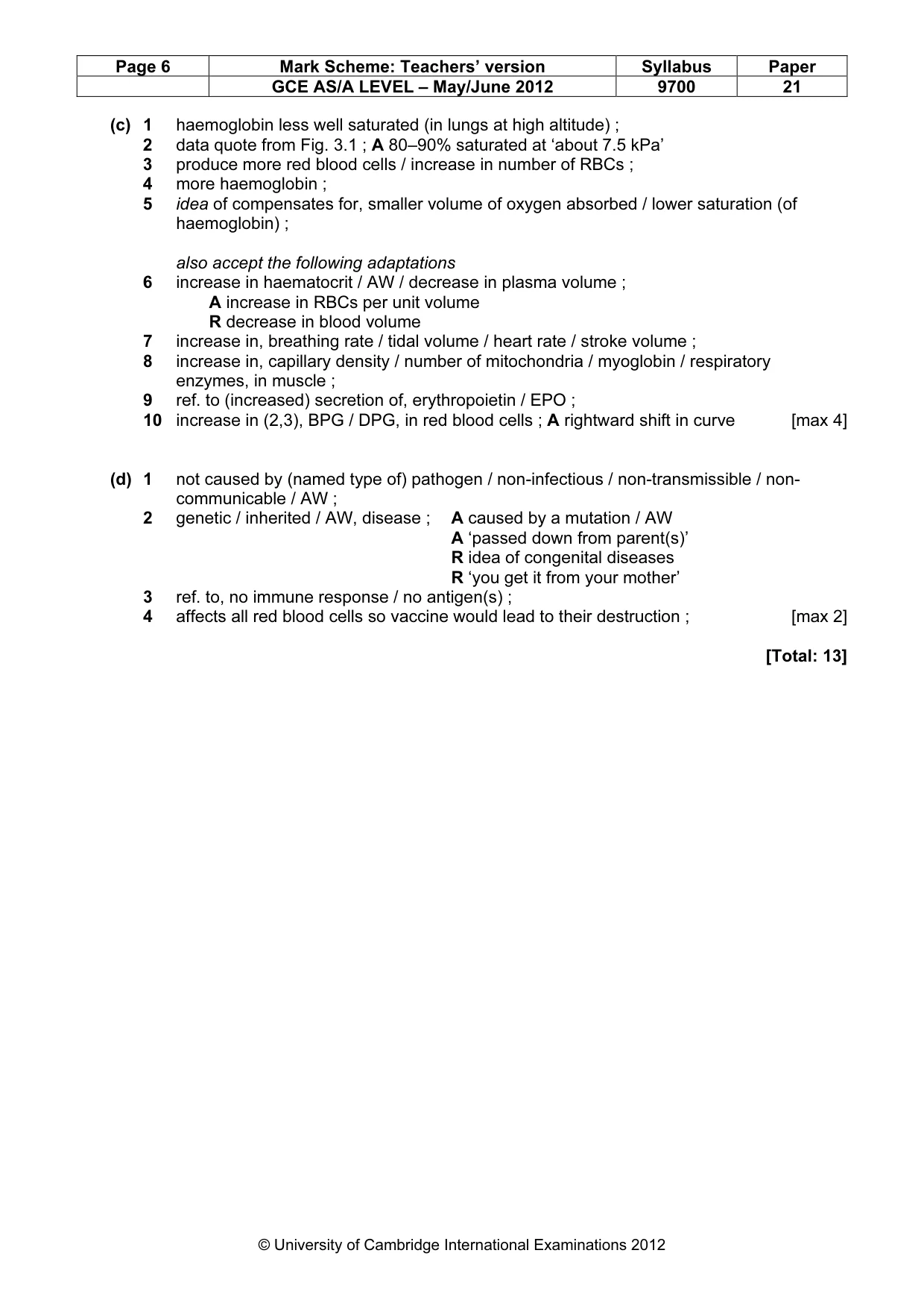 Mark scheme, page 6 of 9